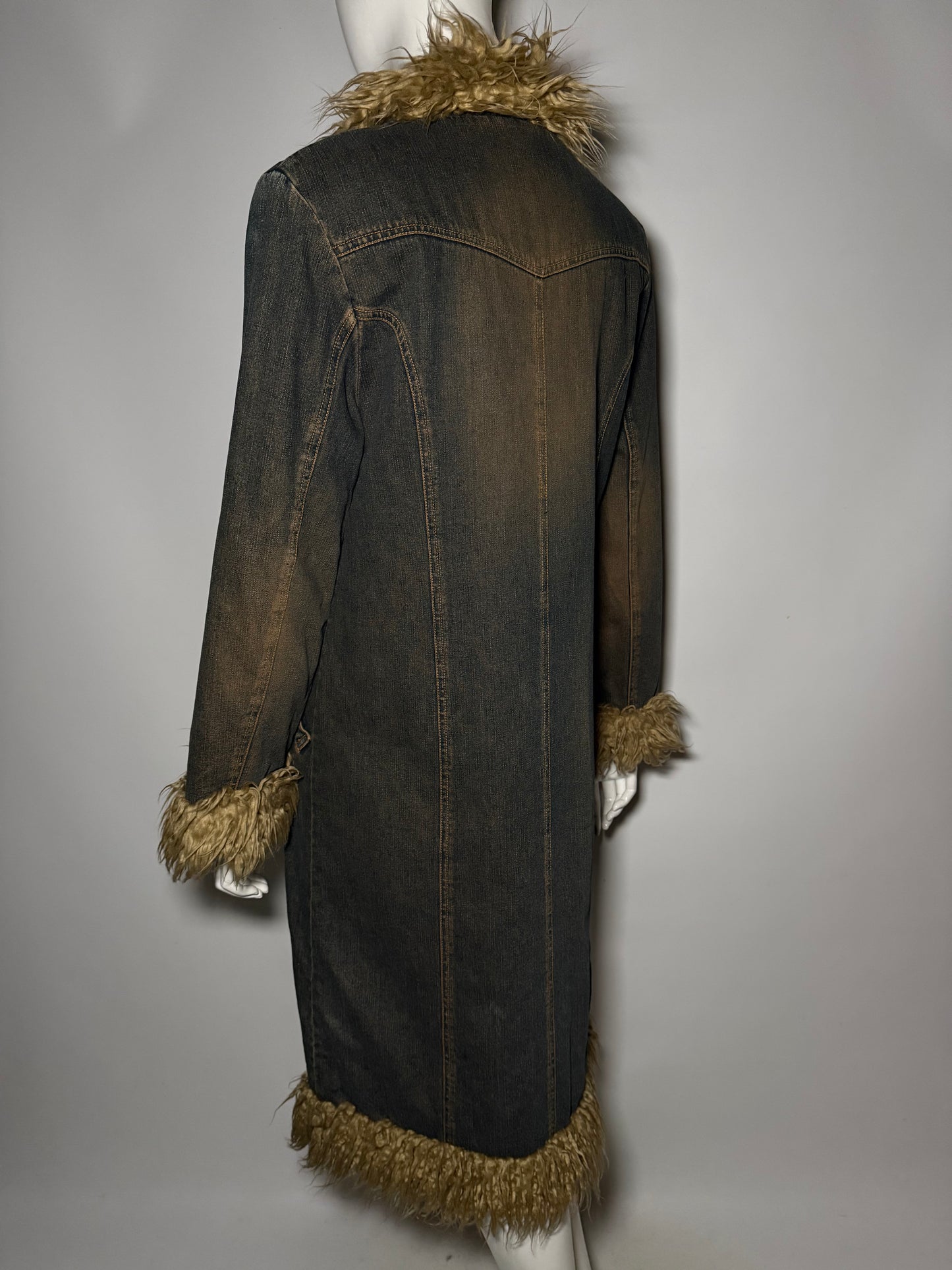 Vintage Penny Lane Afghan denim coat with faux fur Twinkling Global