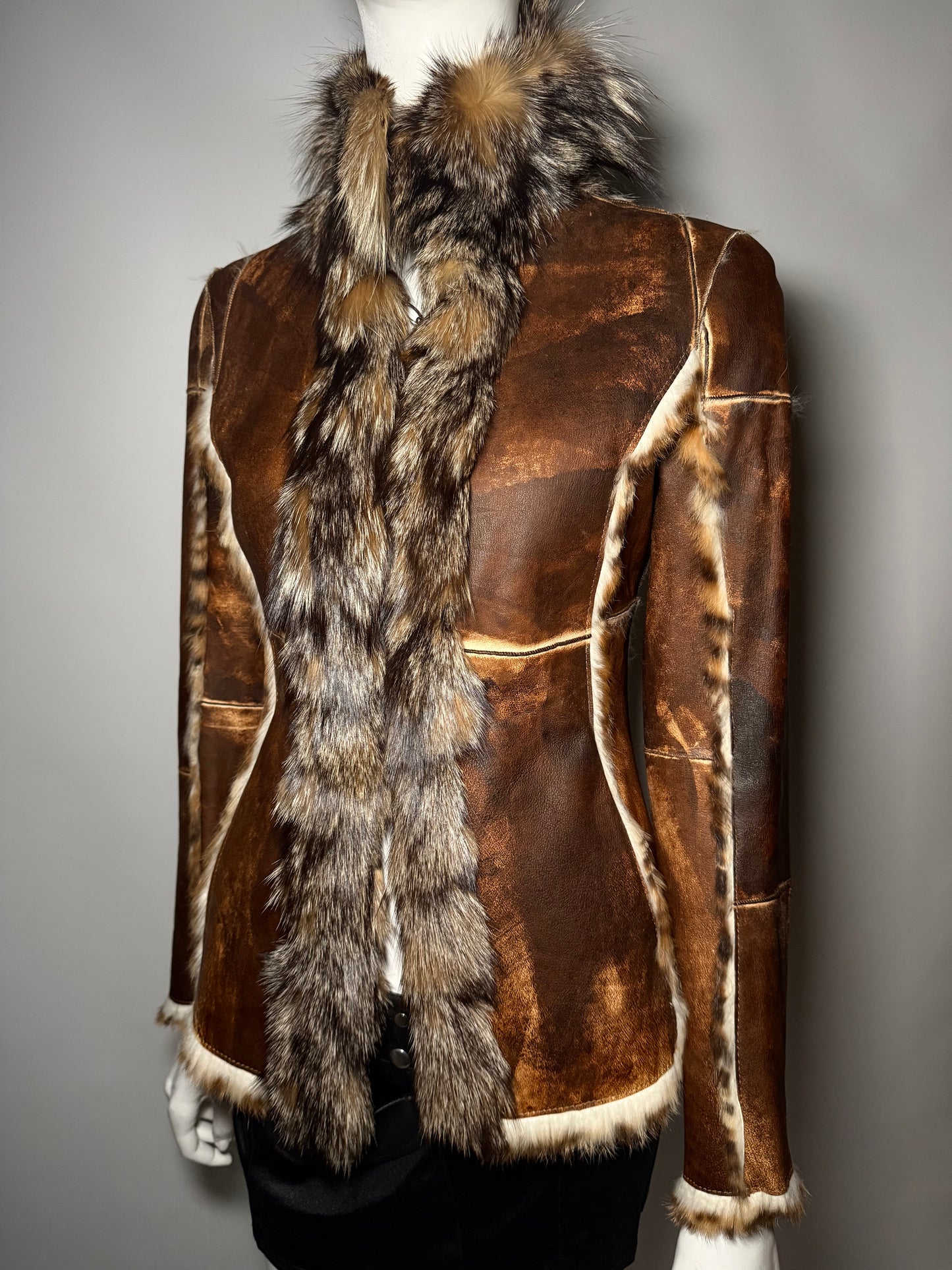 Vintage Italian leather jacket with natural fur Twinkling Global