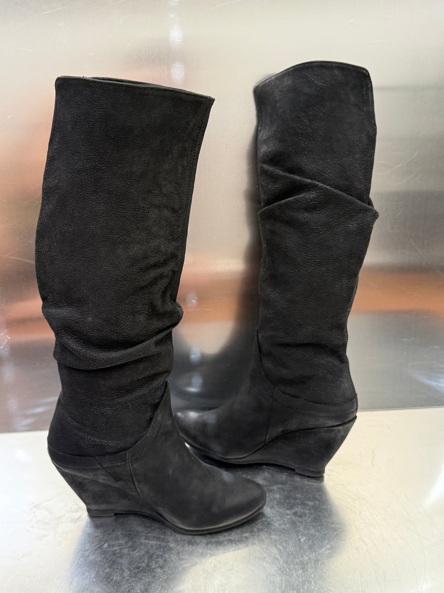 Vintage Black Leather Wedge Boots Bronx Twinkling Global