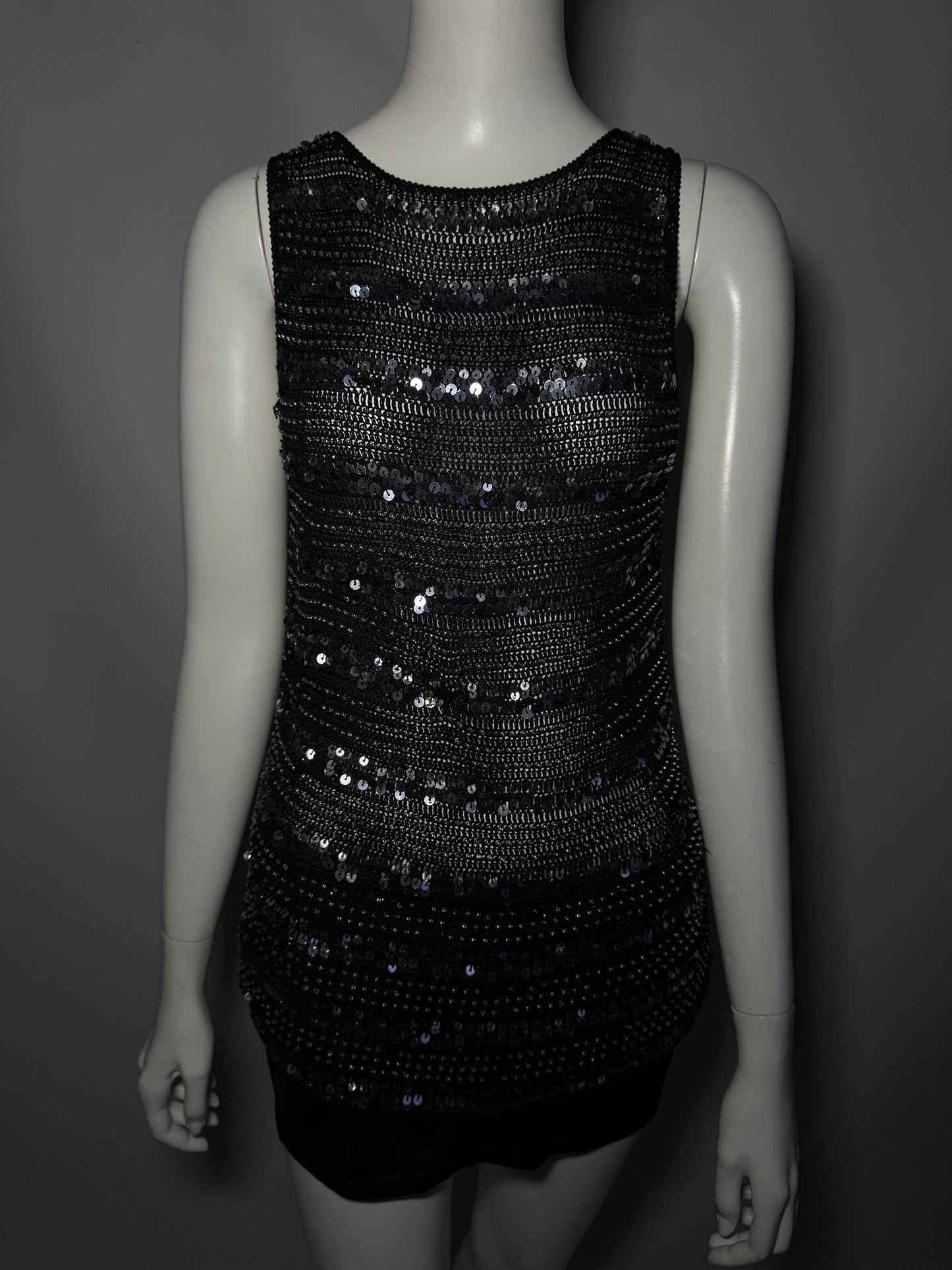 Black Knit Tank Top with Sequins Twinkling