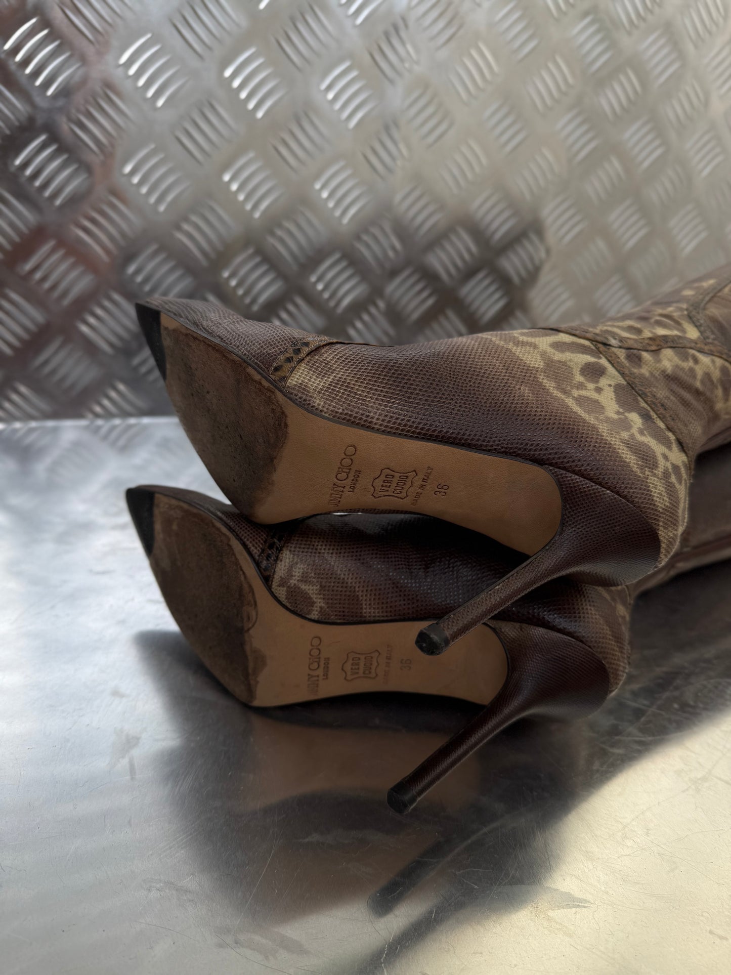 Vintage Jimmy Choo leather animal-pattern boots Twinkling Global