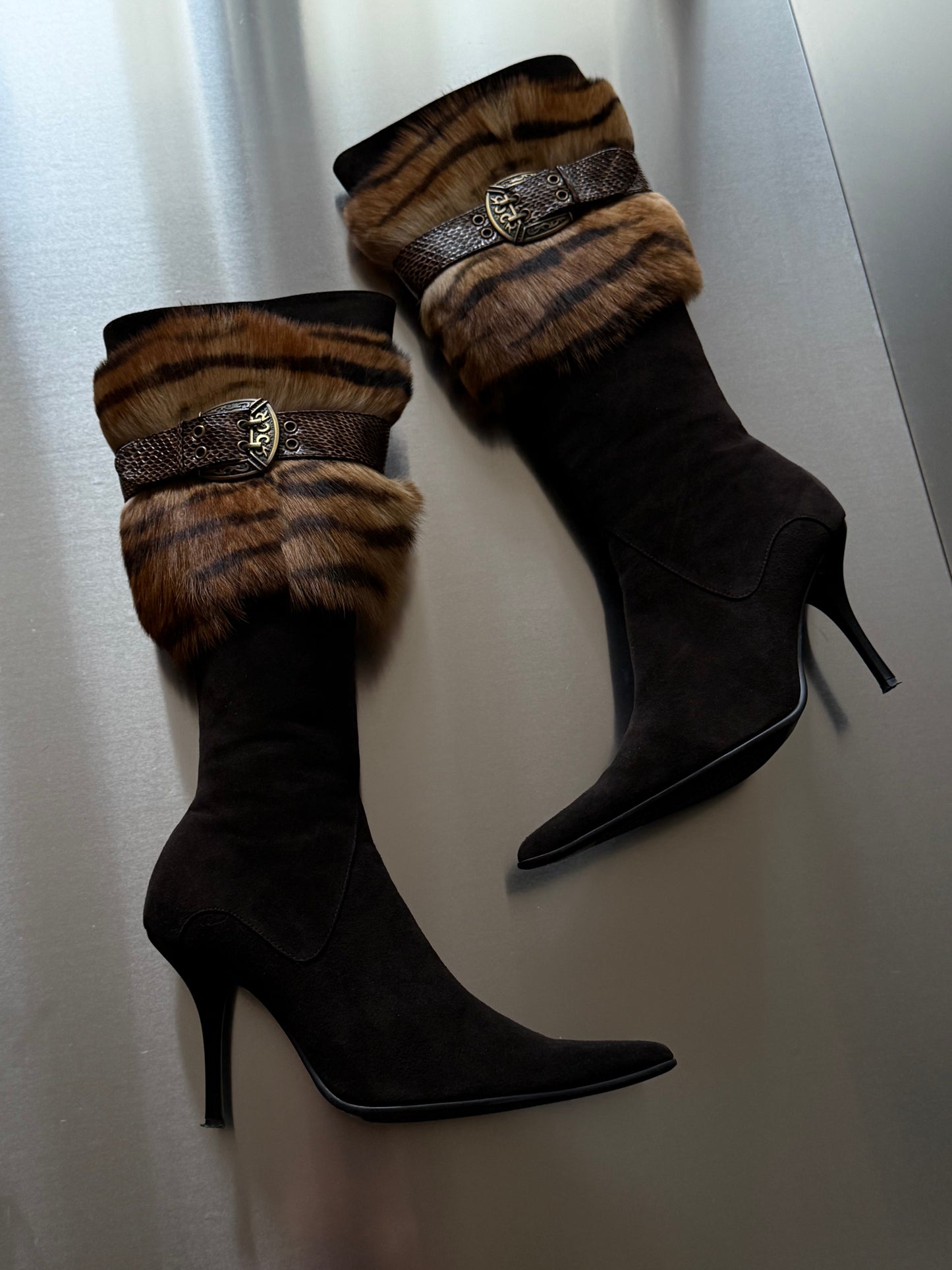 Vintage suede boots with fur - TWINKLING GLOBAL