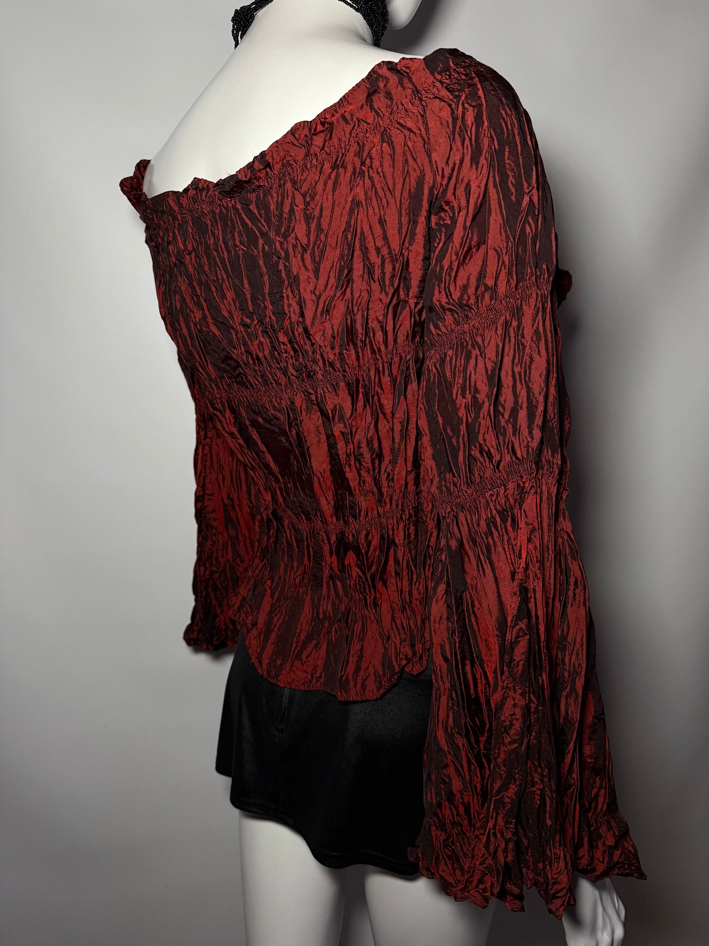 Gothic Black Crinkled Two-Piece Set with Red Spiral Appliqués TWINKLING