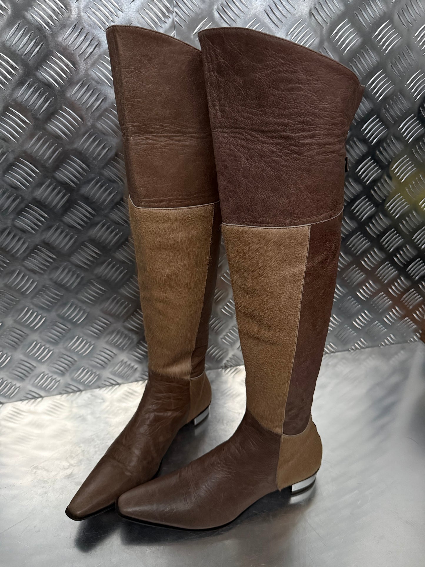 Vintage leather and pony fur over-the-knee boots Andrea Lattanzi TWINKLING GLOBAL