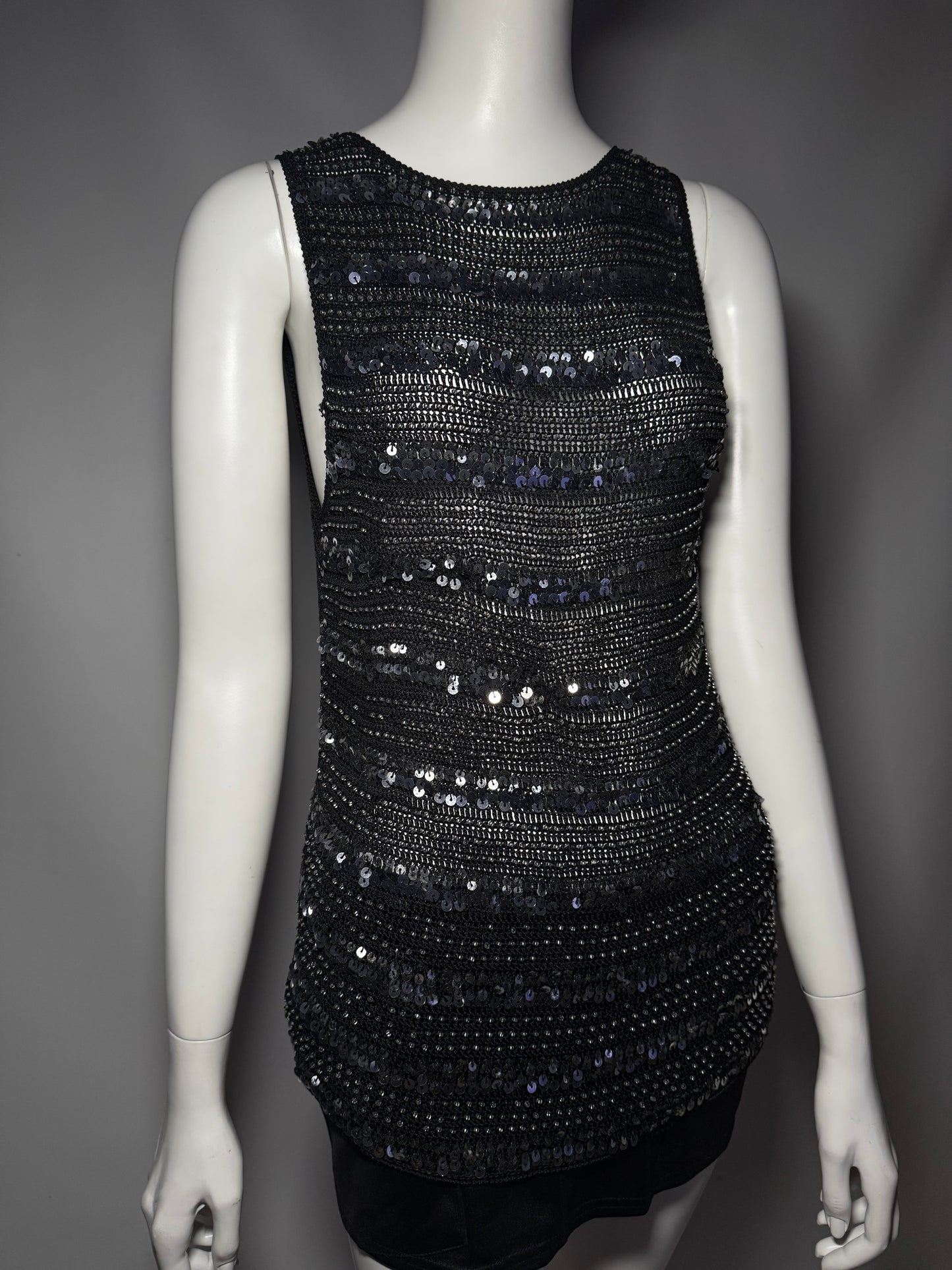 Black Knit Tank Top with Sequins Twinkling