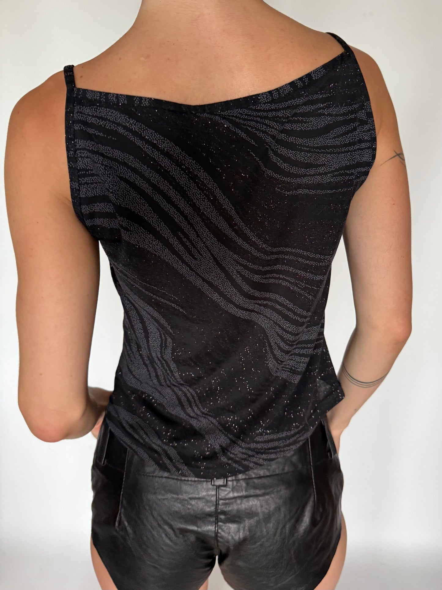 Vintage y2k Glitter Zebra Cowl Cami Twinkling Global