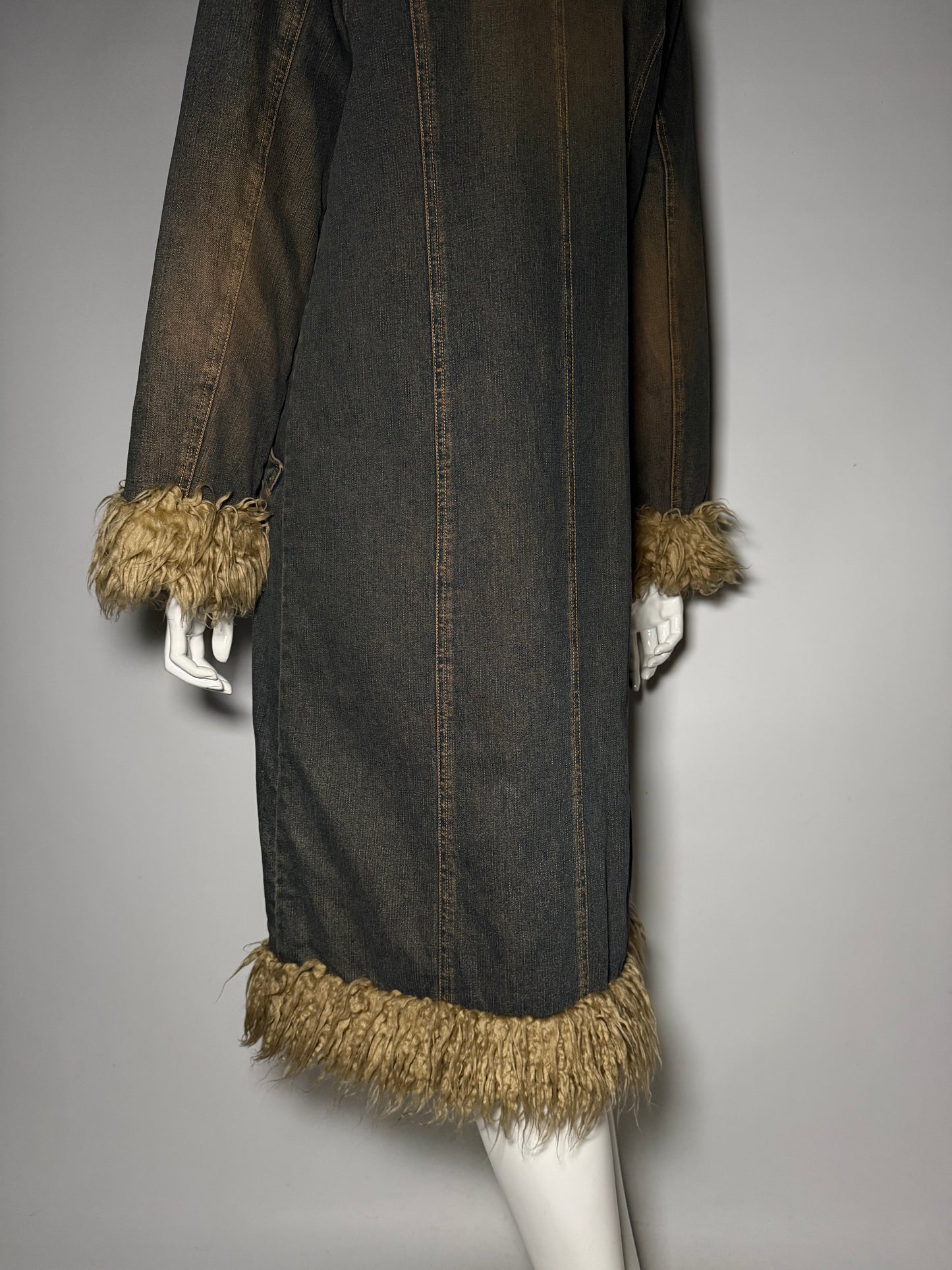 Vintage Penny Lane Afghan denim coat with faux fur Twinkling Global