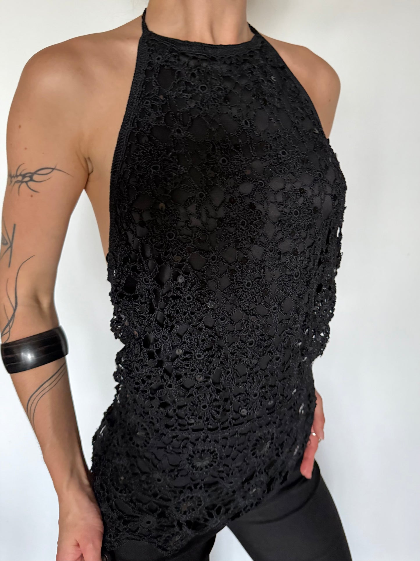Vintage Black Crochet Halter Top – Twinkling Global