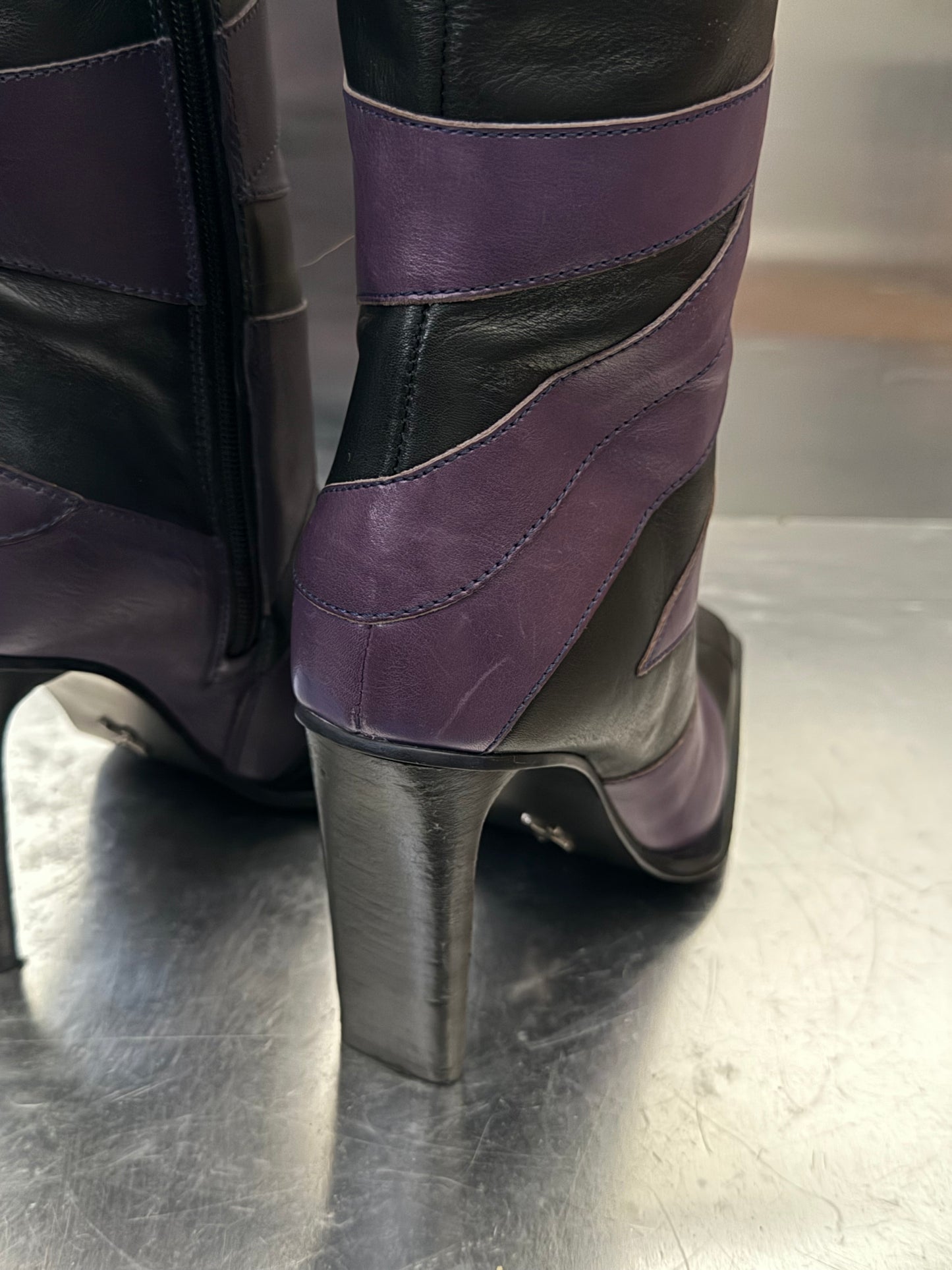 Vintage Black & Purple Leather High Boots Bronx Twinkling Global