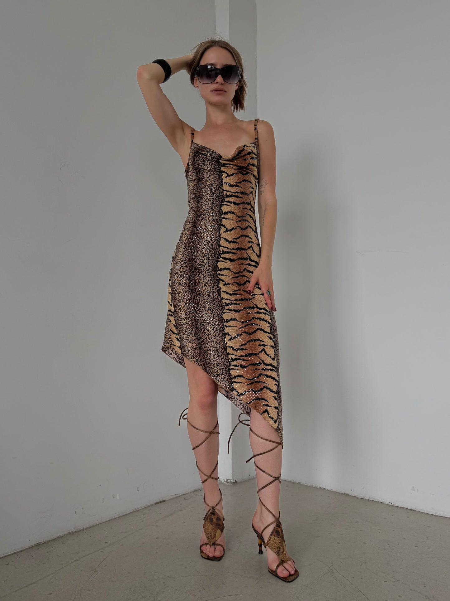 Vintage Y2K Animal Print Asymmetrical Dress – Twinkling Global