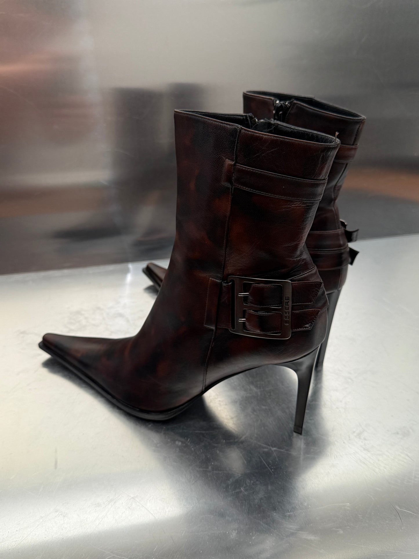 Vintage Brown Patterned Leather Ankle Boots Made in Italy Twinkling Global