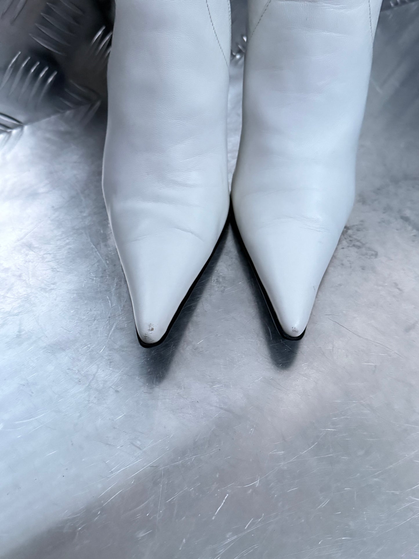 Vintage Italy White Leather Lace-Up Heeled Boots TWINKLING GLOBAL