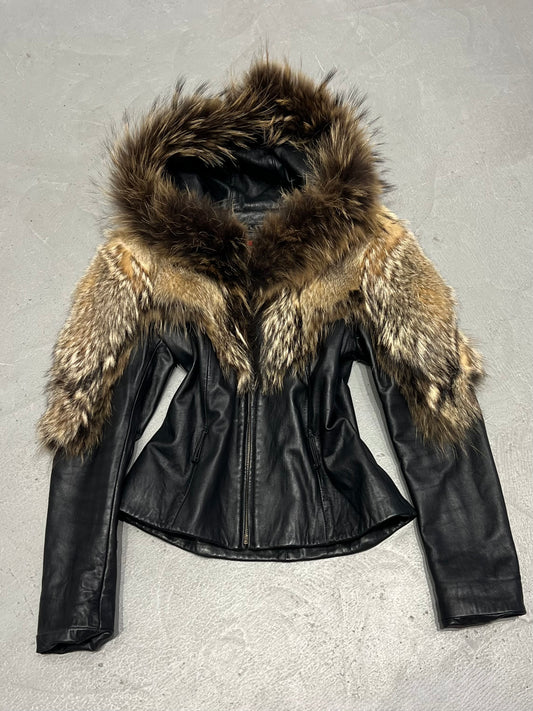 Vintage leather jacket with natural fur TWINKLING GLOBAL