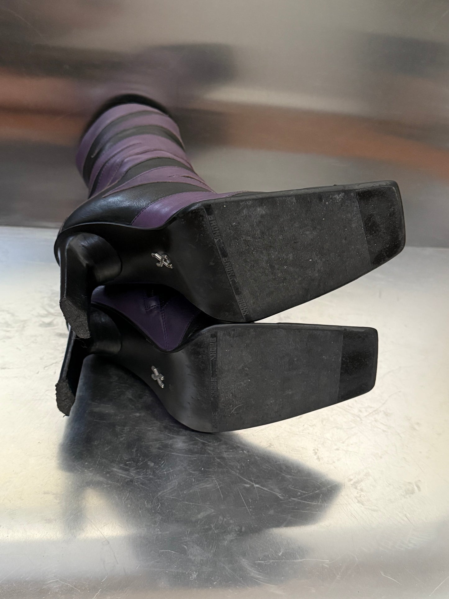 Vintage Black & Purple Leather High Boots Bronx Twinkling Global