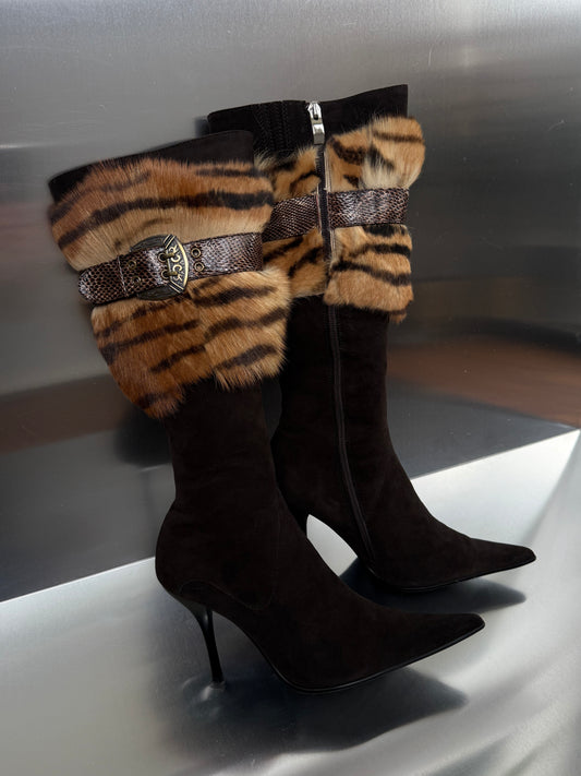 Vintage suede boots with fur - TWINKLING GLOBAL