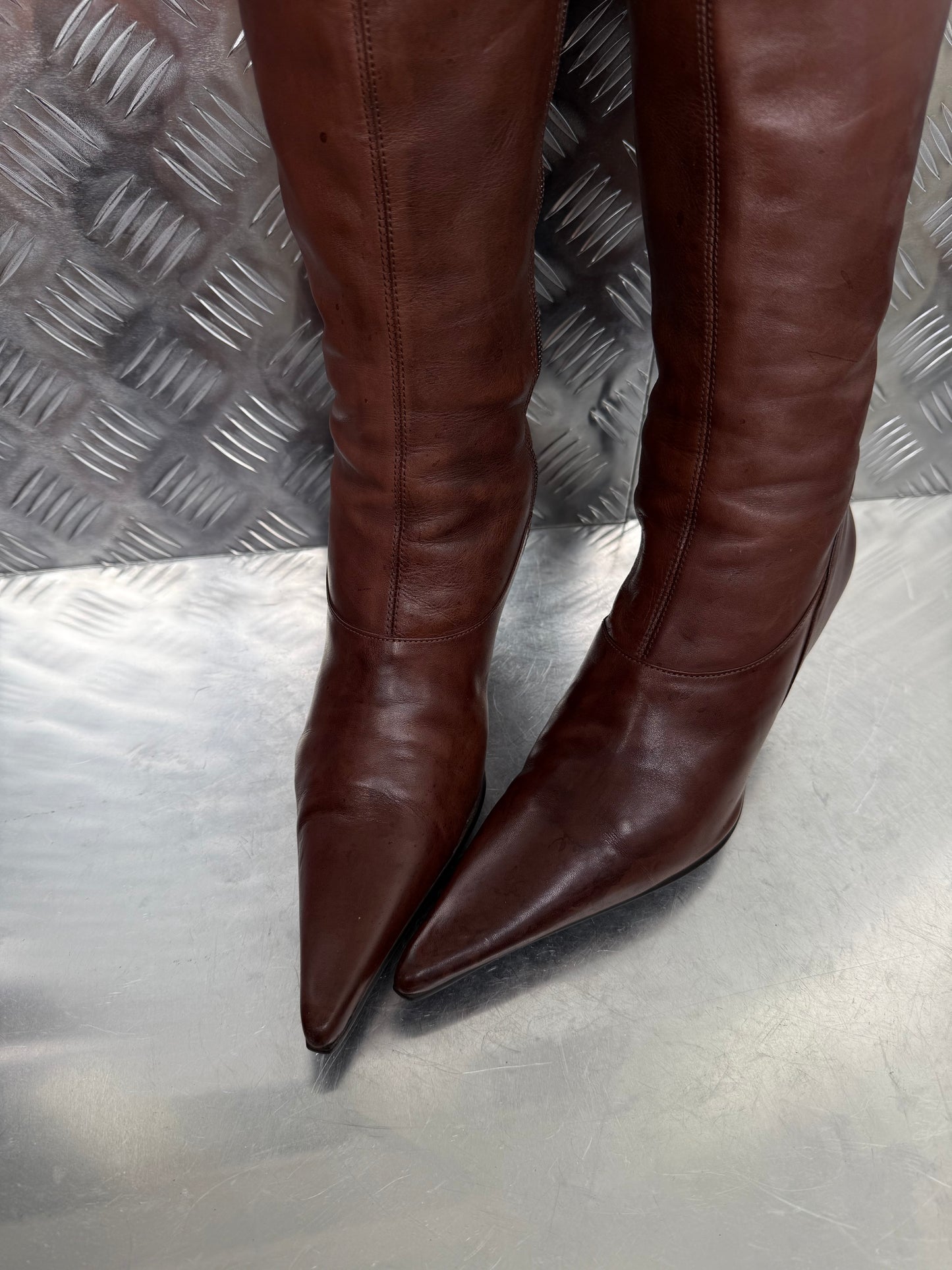 Vintage brown leather over-the-knee boots Buffalo Twinkling Global