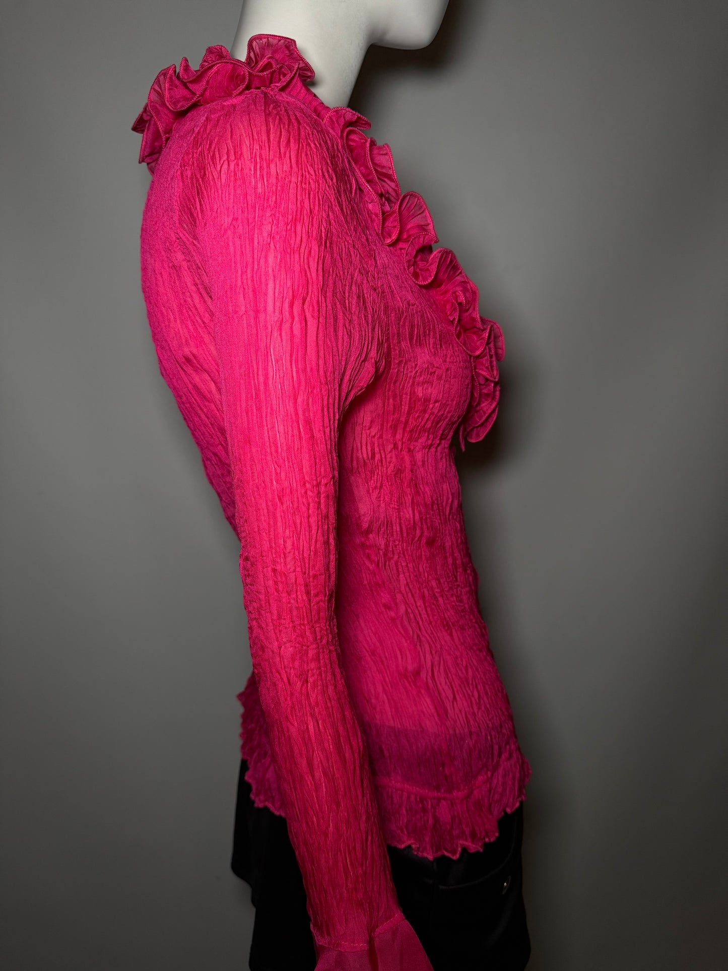 Vintage Crinkled Fuchsia Blouse with Ruffles Twinkling Global