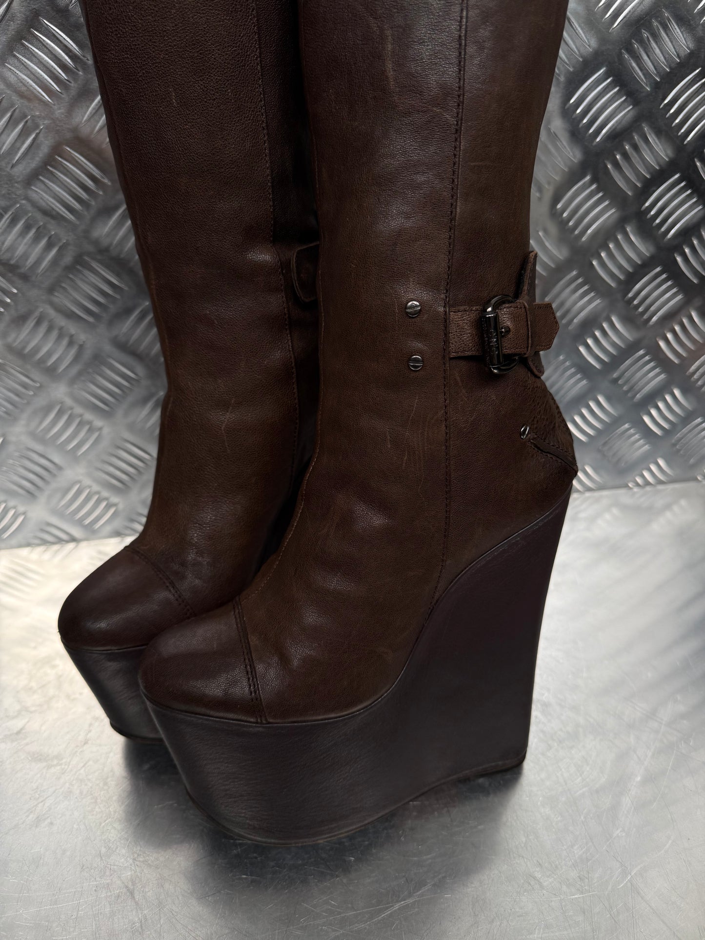 Vintage leather wedge over-the-knee boots CNC Made in Italy – TWINKLING GLOBAL