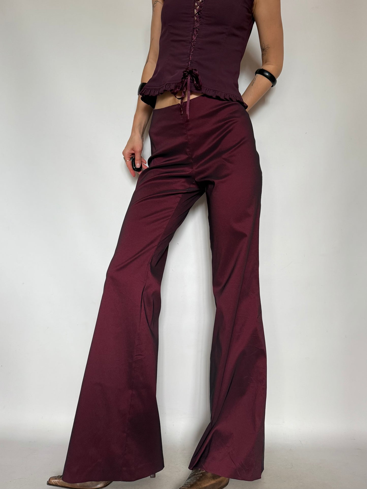 Vintage Burgundy Satin Flared Pants – Twinkling Global