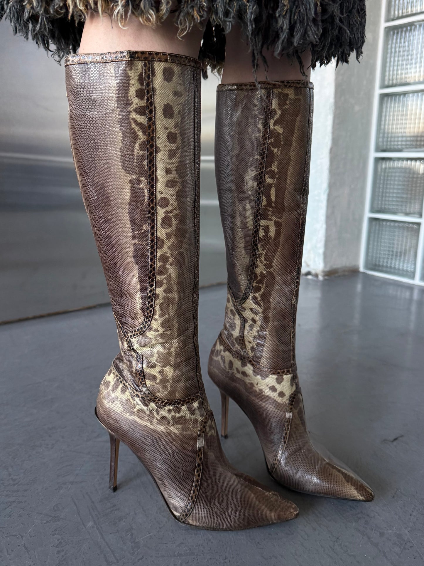 Vintage Jimmy Choo leather animal-pattern boots Twinkling Global