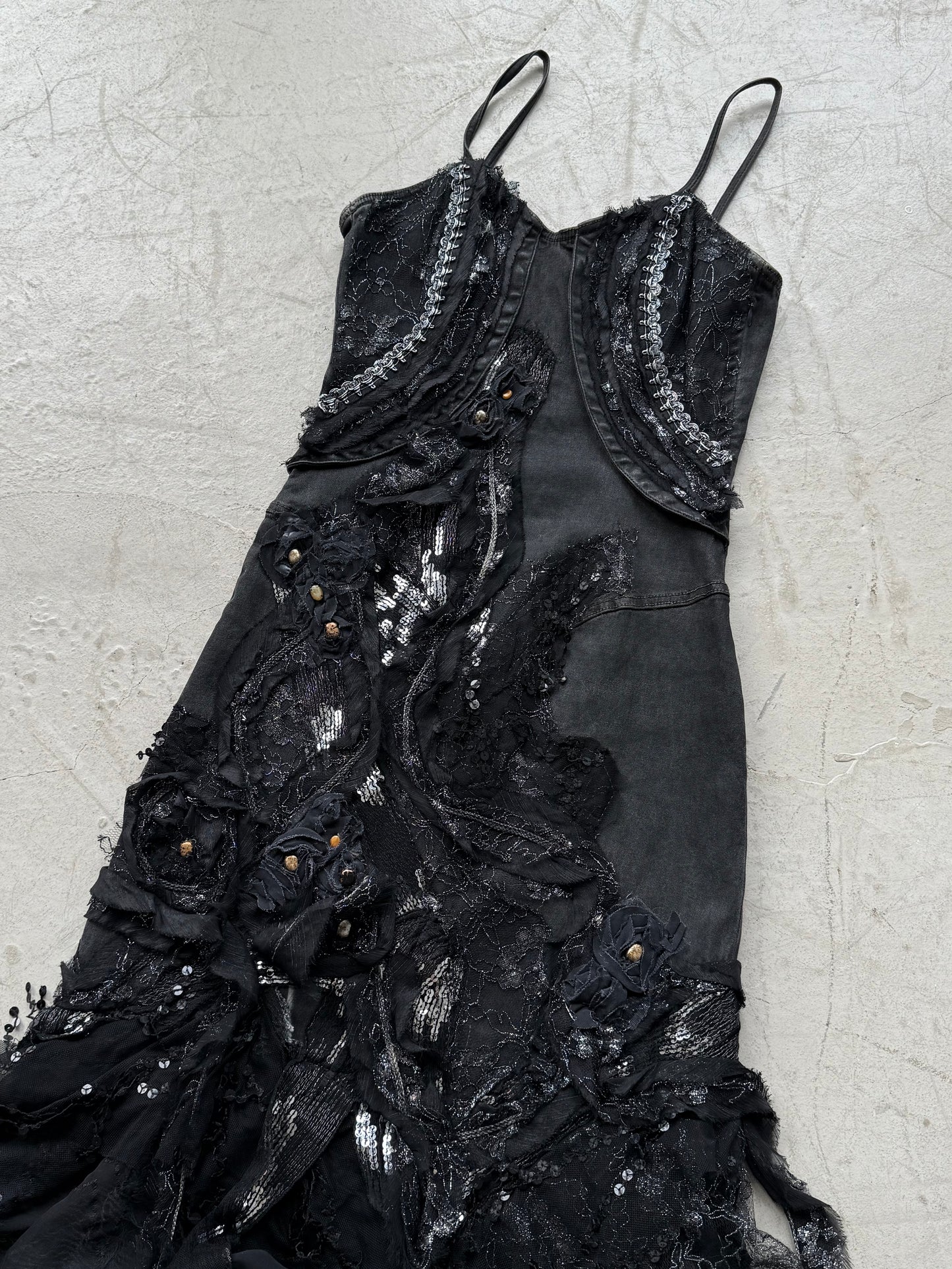 Vintage Black Couture Lace & Sequin Maxi Dress – Twinkling Global