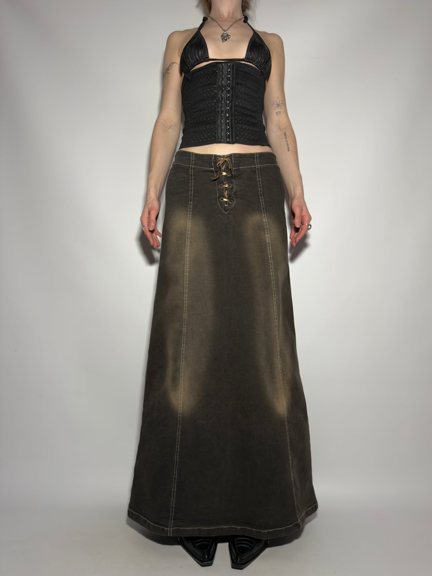 Vintage Brownish Denim Skirt - TWINKLING GLOBAL
