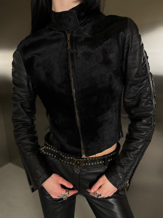 Vintage leather jacket with pony hair inserts TWINKLING GLOBAL