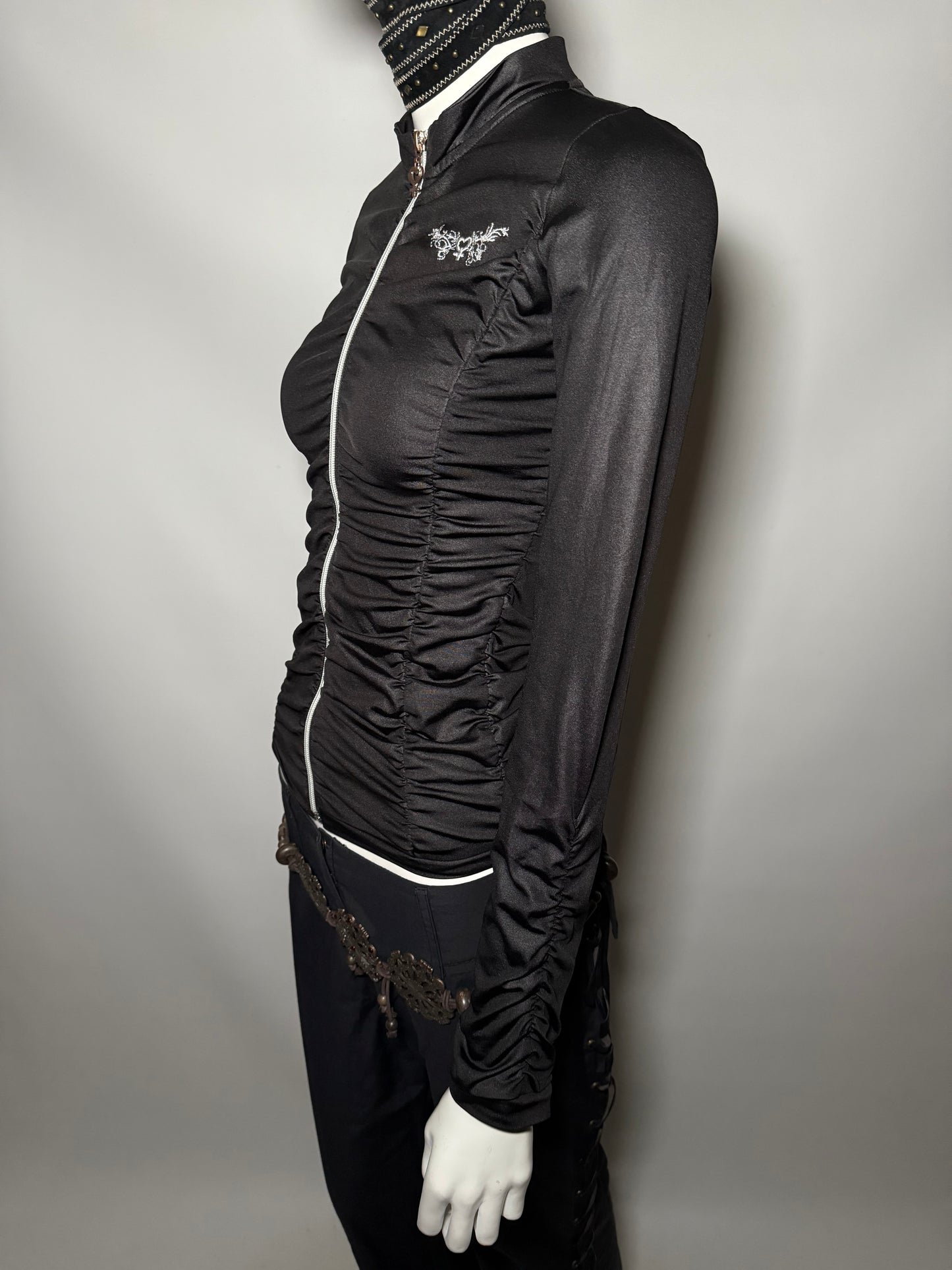 Vintage Fitted Zip-Up Draped Top - TWINKLING GLOBAL