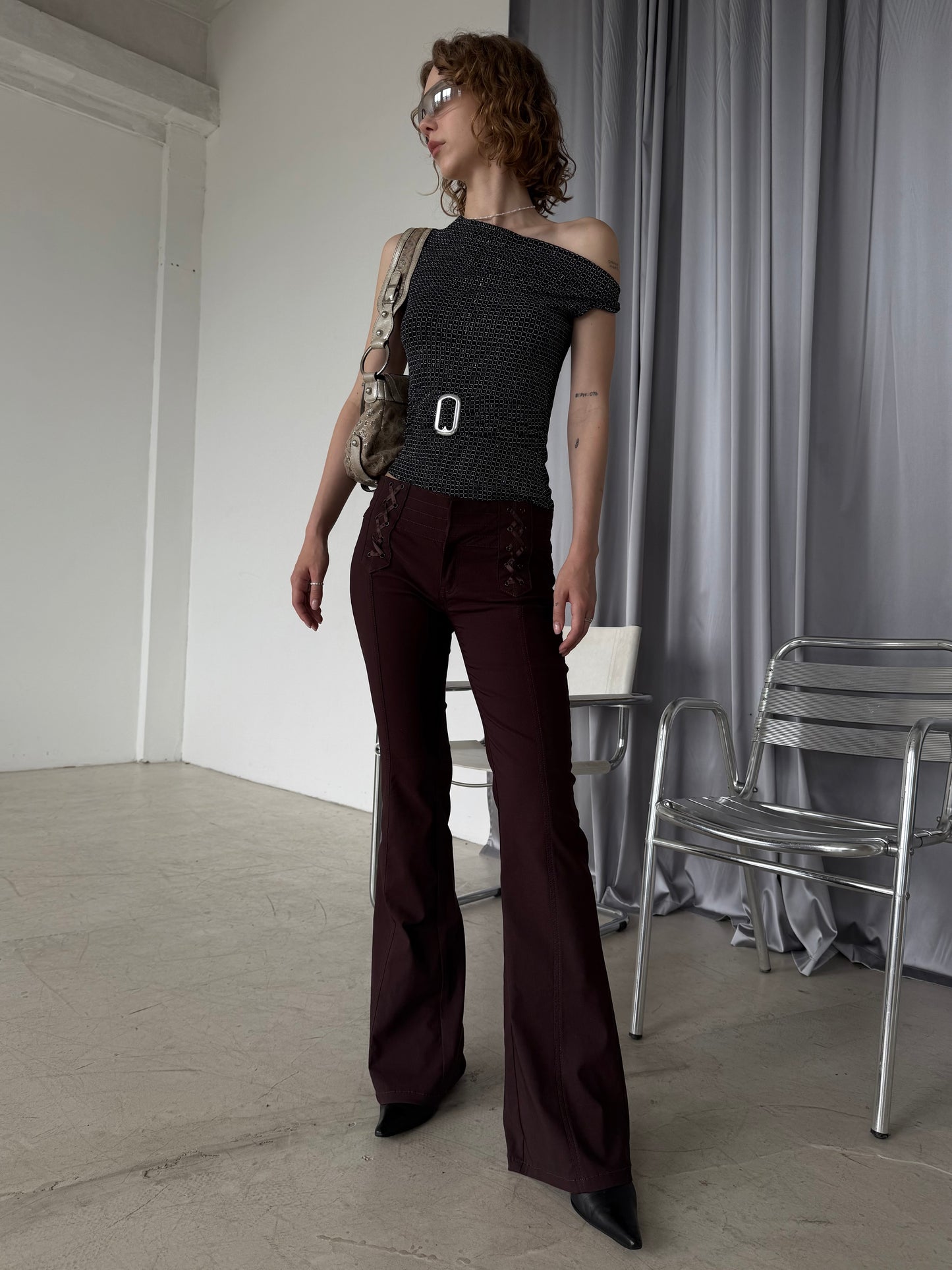 Vintage Brown Flared Pants with Lace-up Detail – Twinkling Global