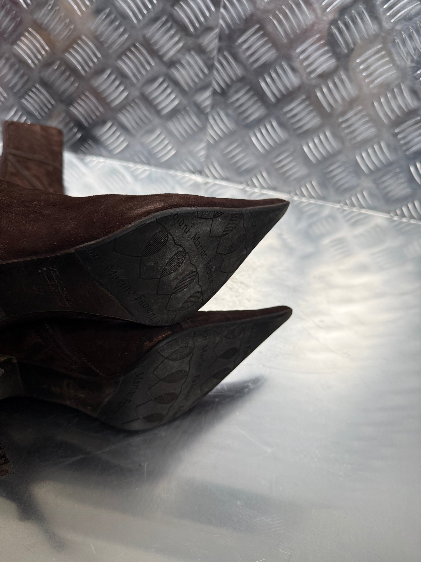 Italian Brown Suede Heeled Boots with Real Fur TWINKLING GLOBAL