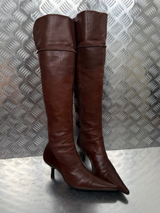 Vintage brown leather over-the-knee boots Buffalo Twinkling Global