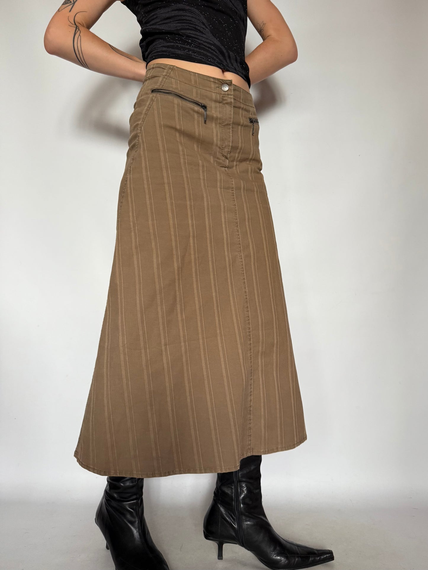 Vintage Brown Striped Maxi Skirt – Twinkling Global