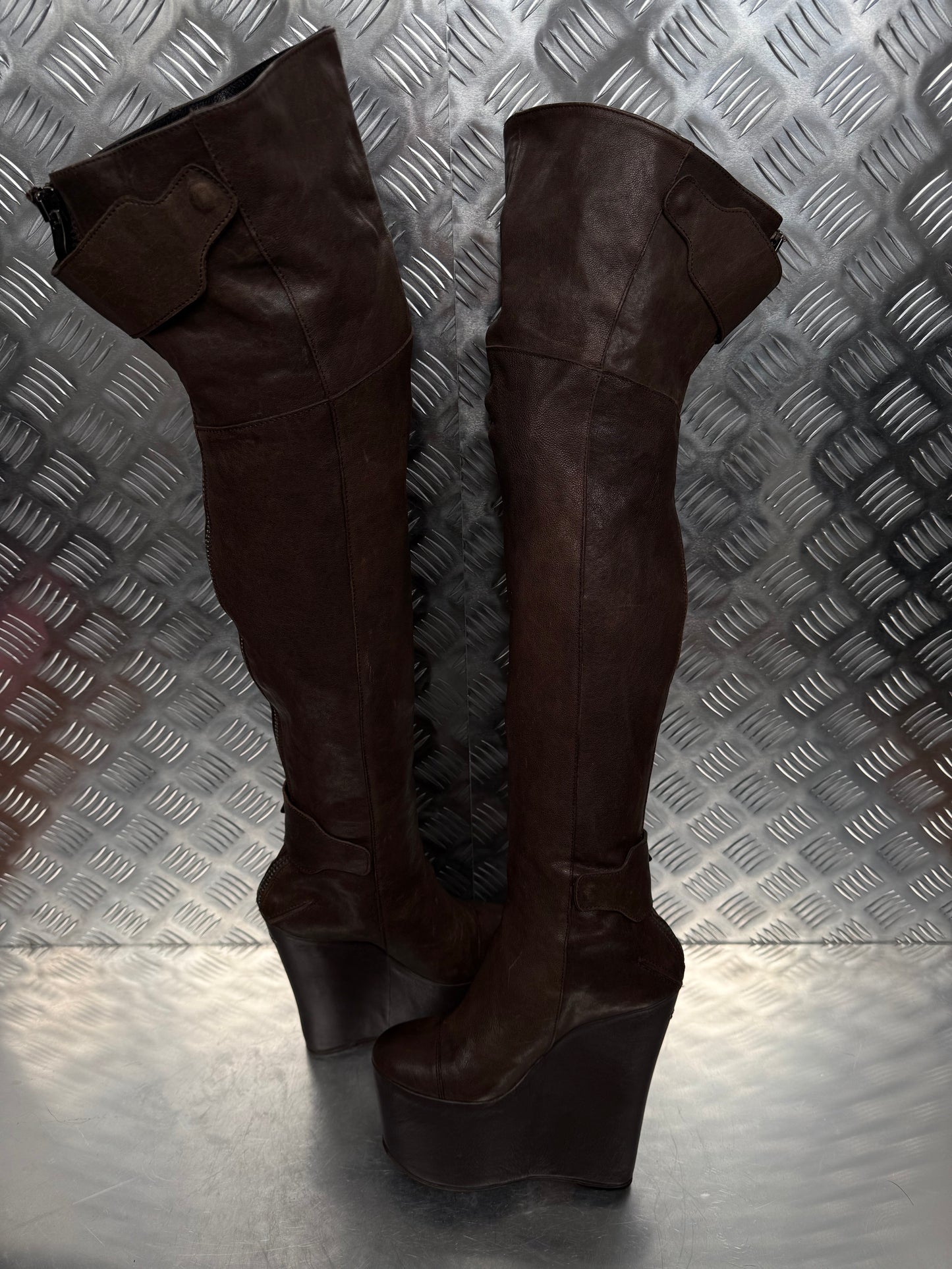 Vintage leather wedge over-the-knee boots CNC Made in Italy – TWINKLING GLOBAL