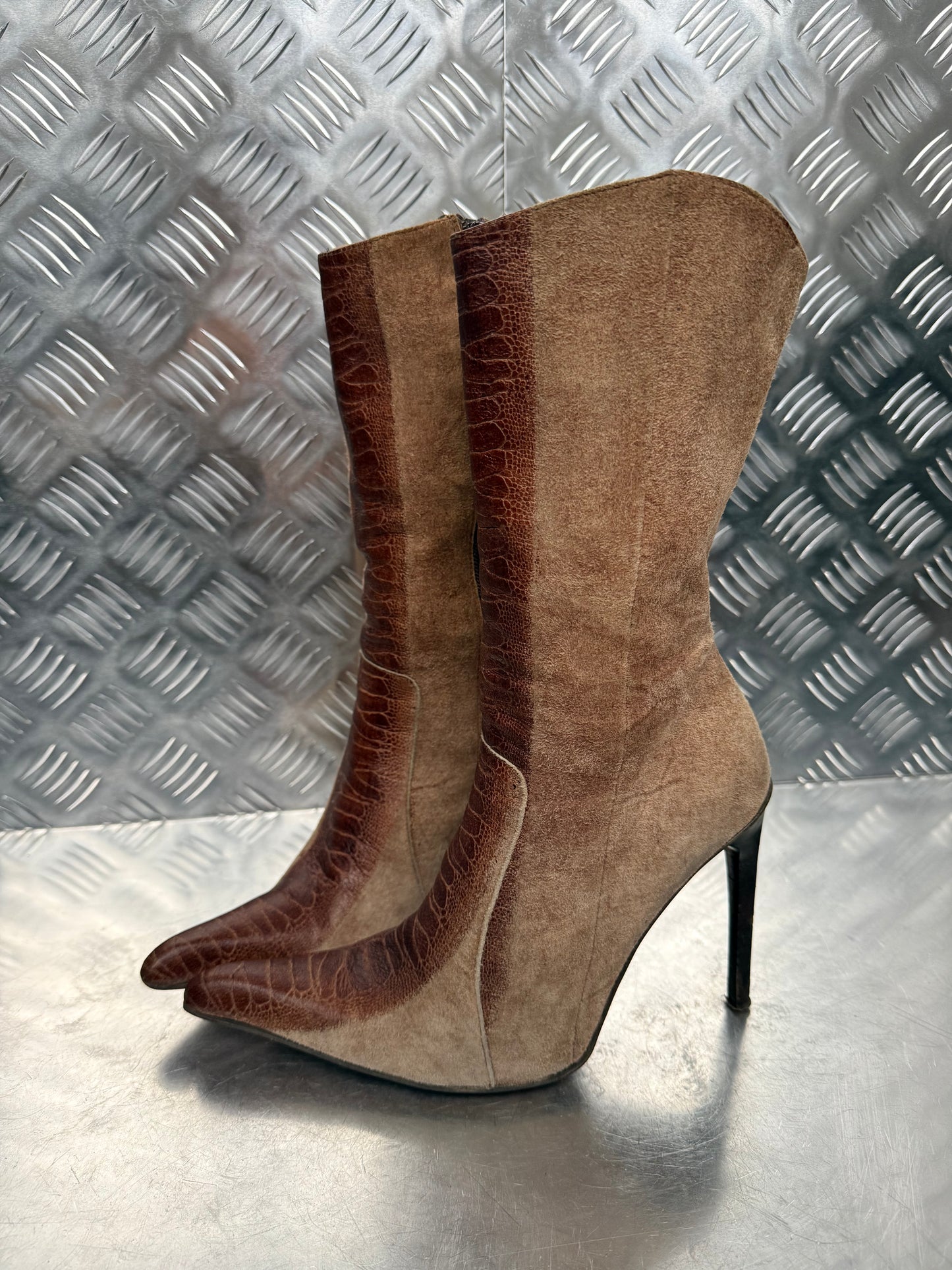 Vintage Suede & Leather High Heel Boots TWINKLING GLOBAL