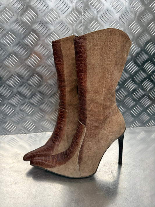 Vintage Suede & Leather High Heel Boots TWINKLING GLOBAL