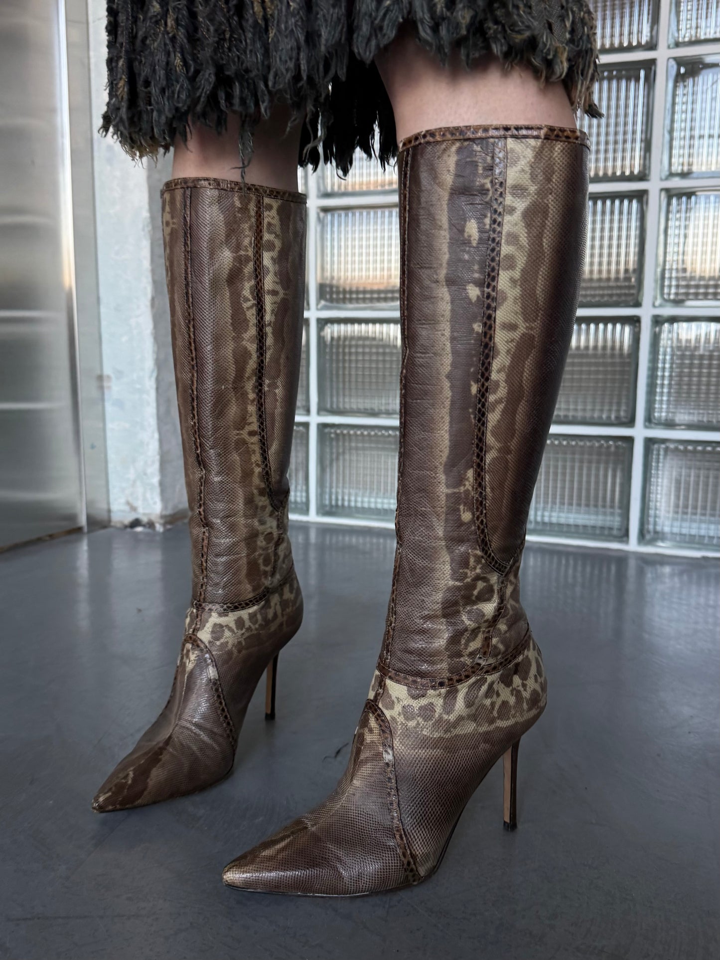 Vintage Jimmy Choo leather animal-pattern boots Twinkling Global