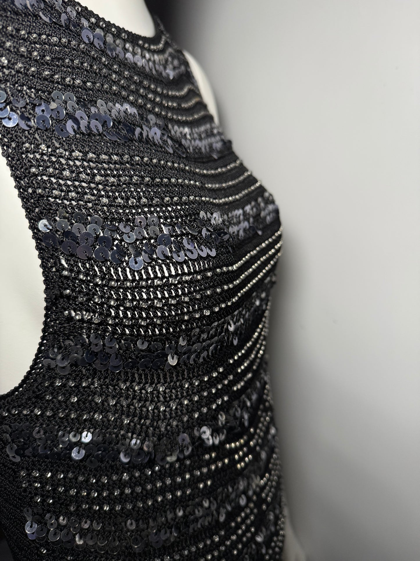 Black Knit Tank Top with Sequins Twinkling