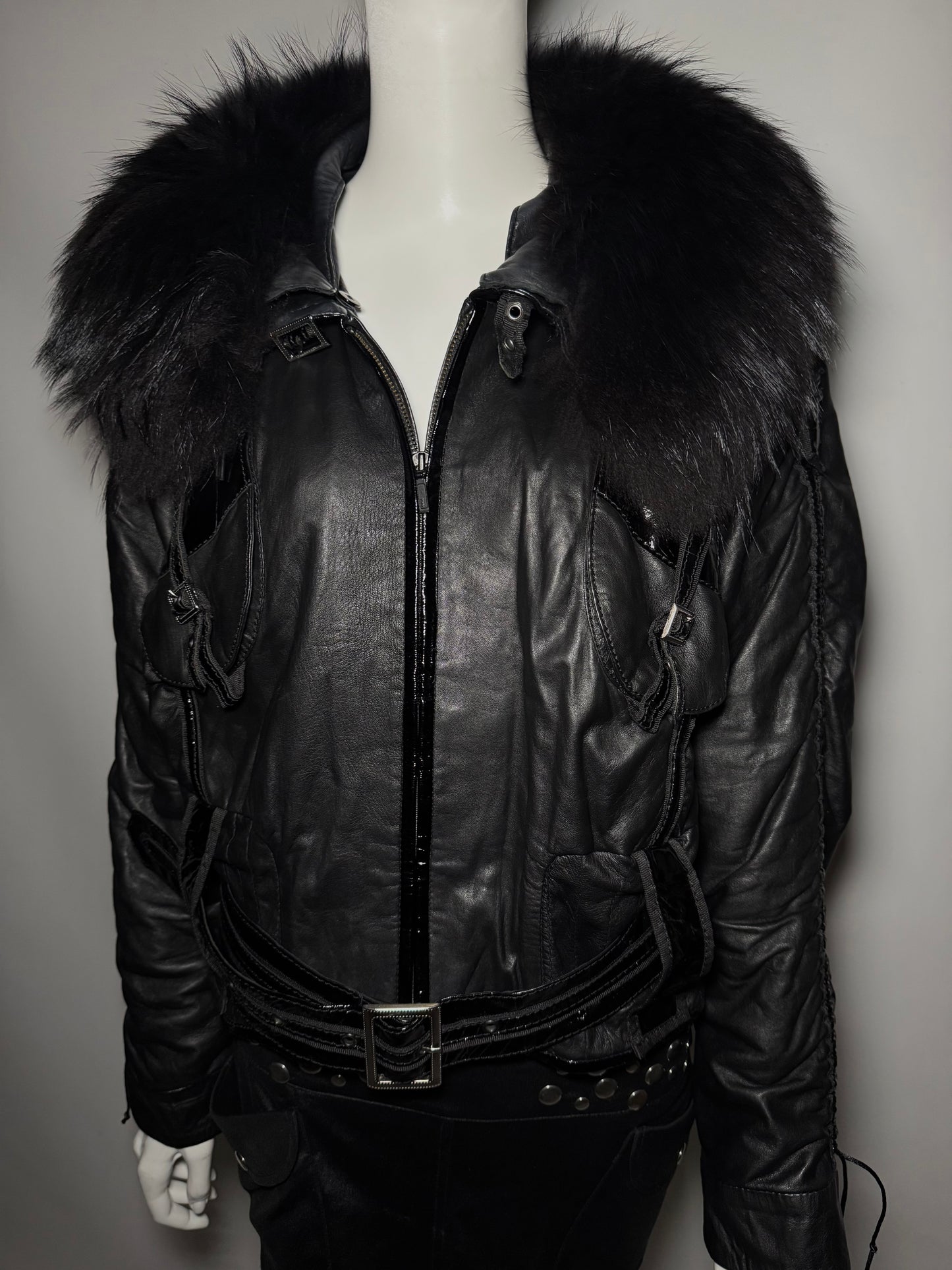 Vintage Leather Jacket with Real Fur TWINKLING GLOBAL