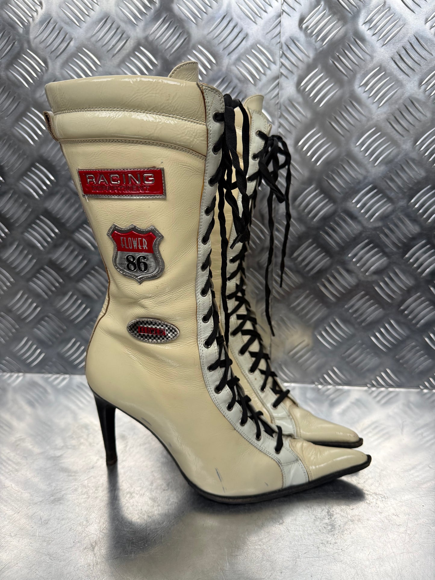 Italian racing lace-up leather boots TWINKLING GLOBAL