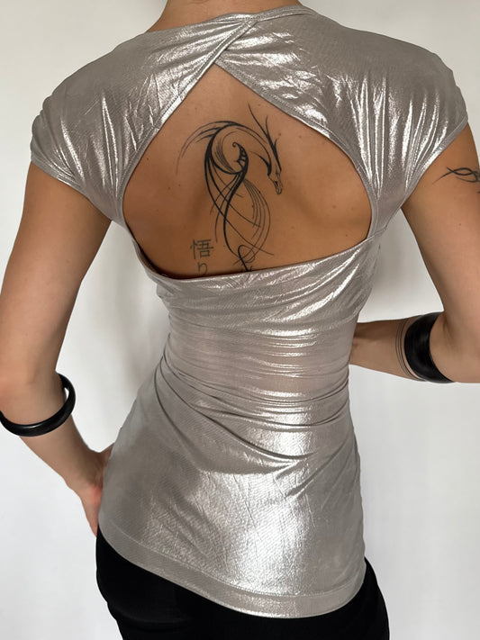Vintage Metallic Miss Sixty Top with Open Back – Twinkling Global