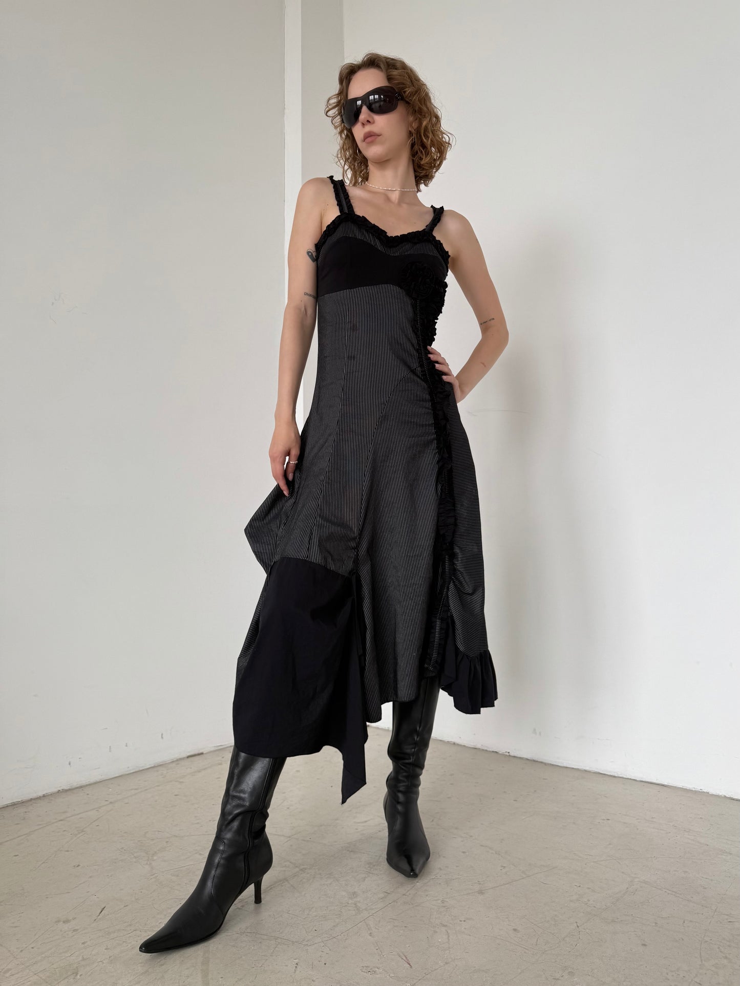 Vintage Black Pinstripe Asymmetrical Dress – Twinkling Global