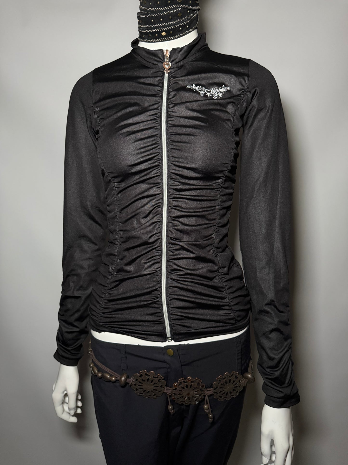 Vintage Fitted Zip-Up Draped Top - TWINKLING GLOBAL