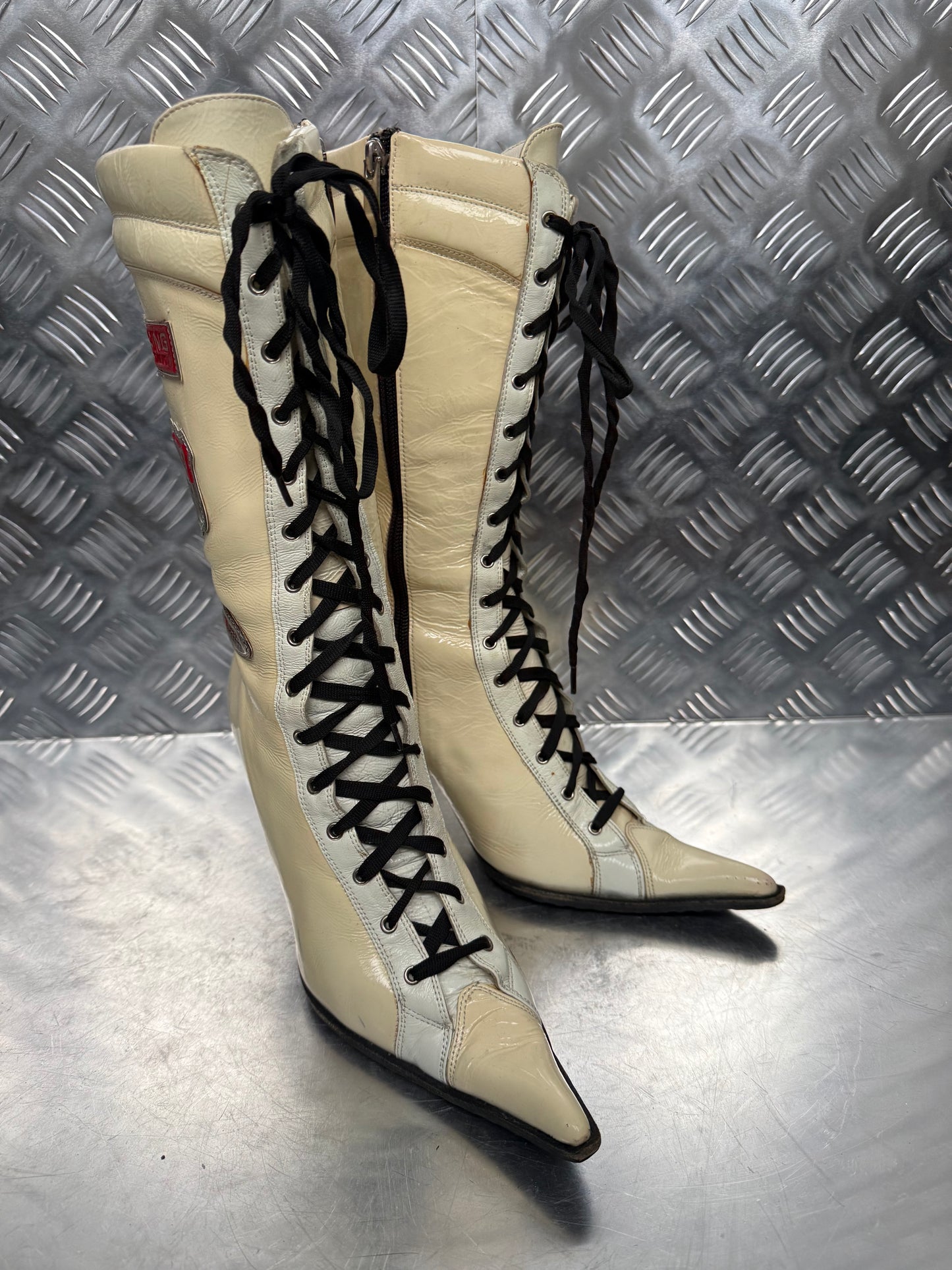 Italian racing lace-up leather boots TWINKLING GLOBAL