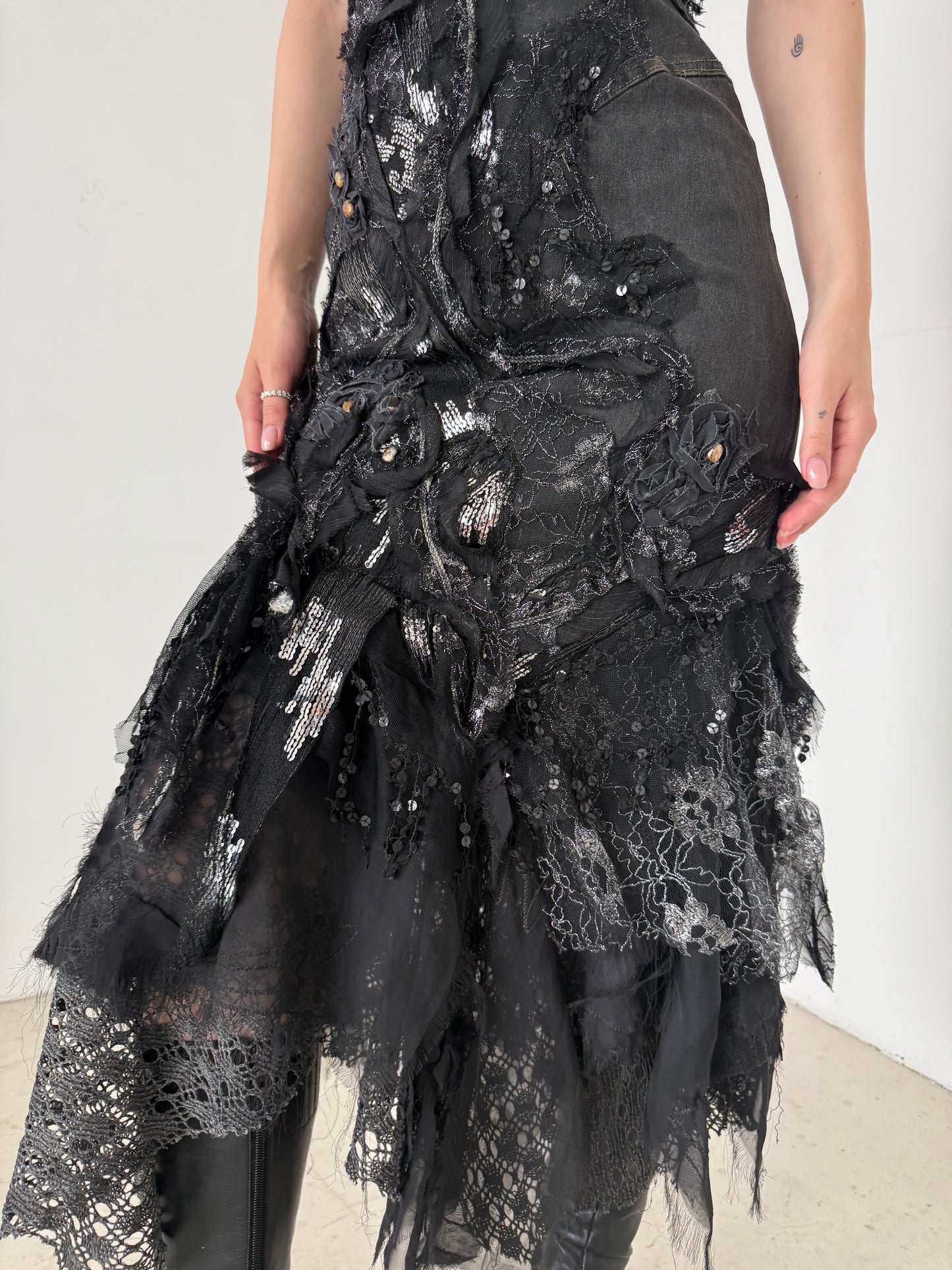 Vintage Black Couture Lace & Sequin Maxi Dress – Twinkling Global