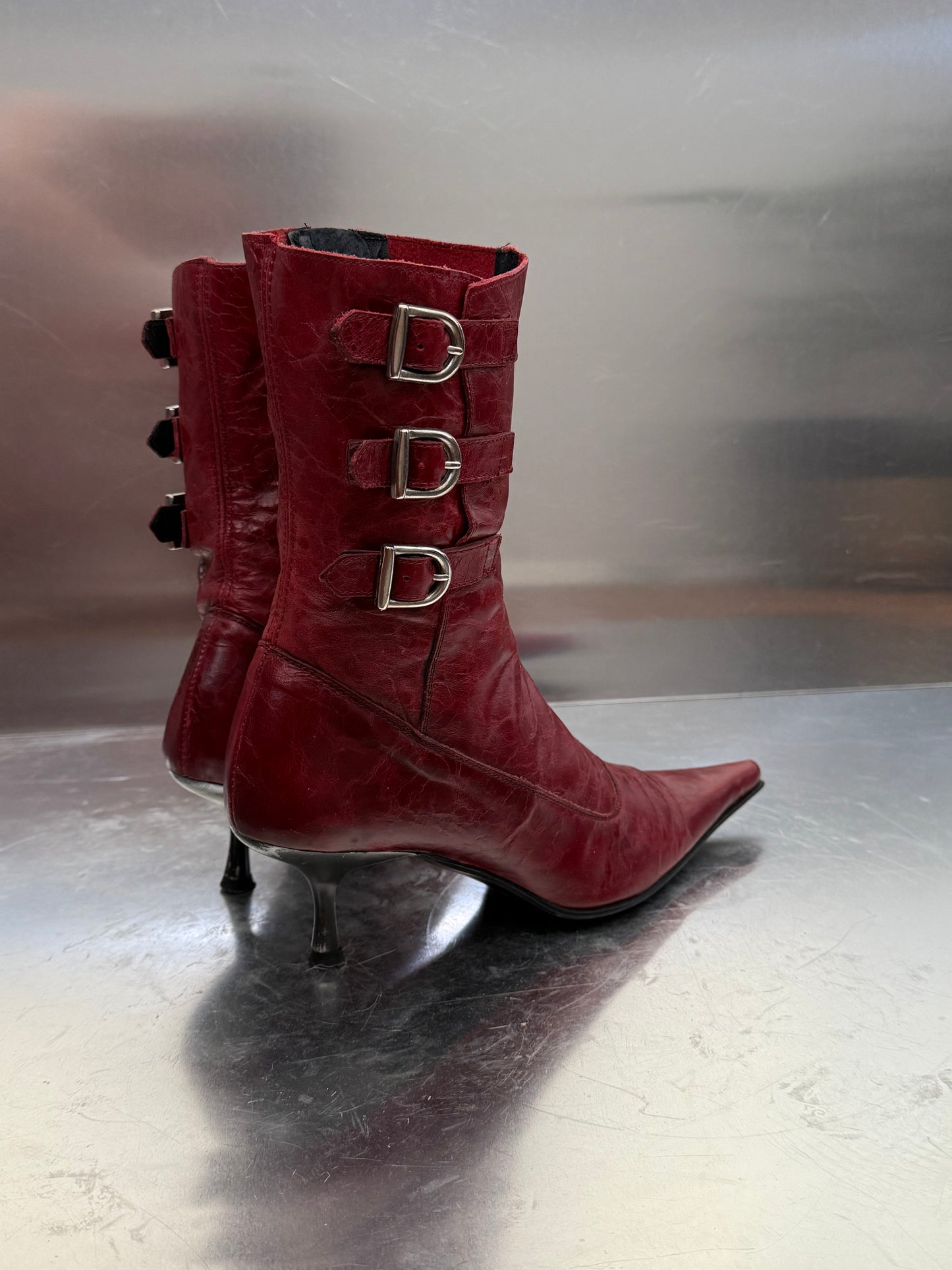 Vintage Red Leather Buffalo Heeled Boots Twinkling
