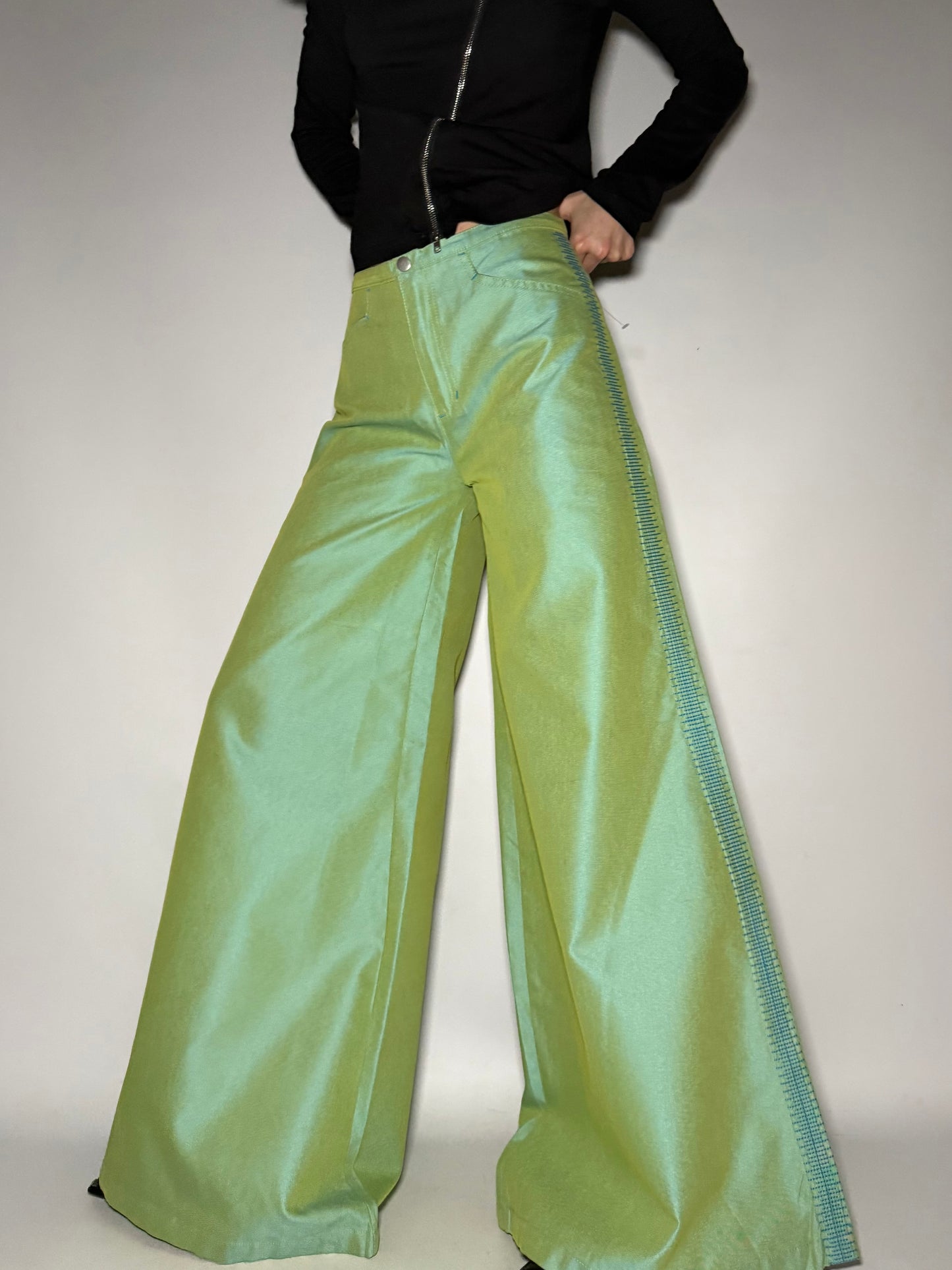 Light Green Denim Wide-Leg Pants Twinkling Global