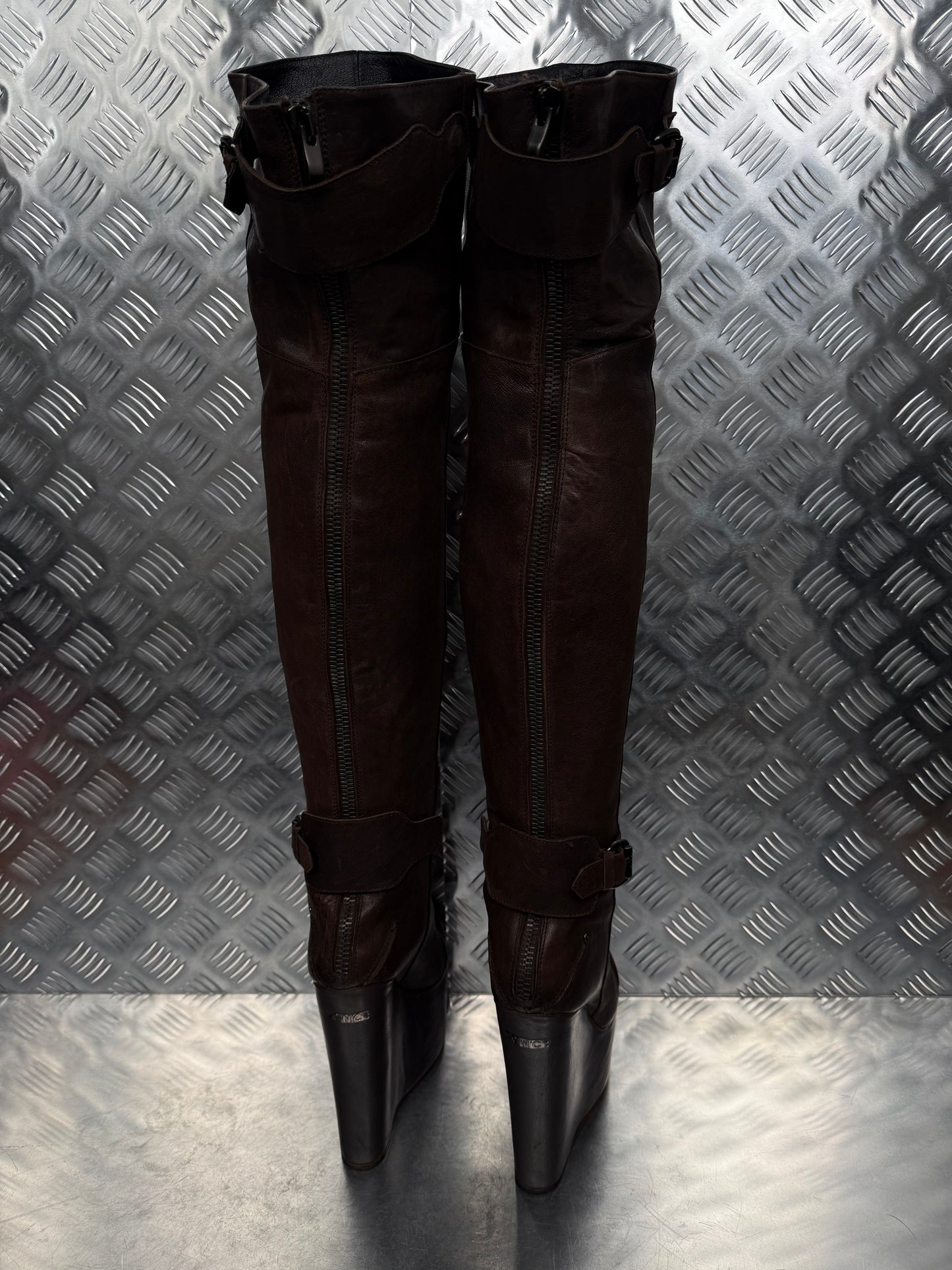 Vintage leather wedge over-the-knee boots CNC Made in Italy – TWINKLING GLOBAL