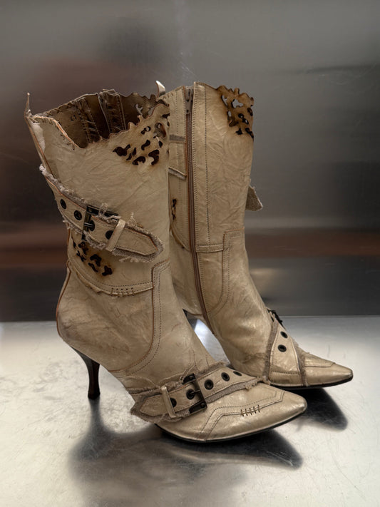 Vintage Unique Beige Leather Boots Made in Italy Twinkling Global