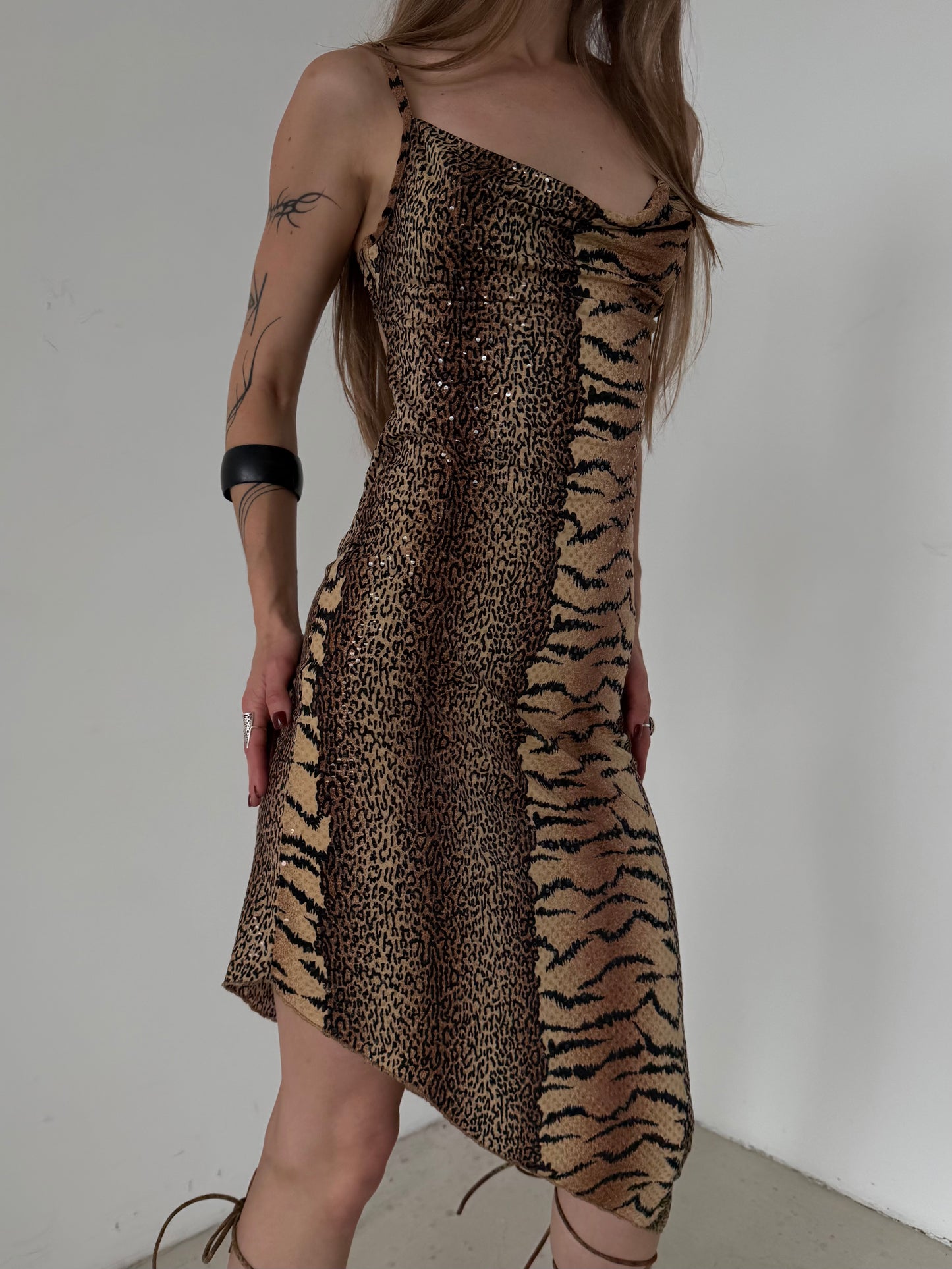 Vintage Y2K Animal Print Asymmetrical Dress – Twinkling Global