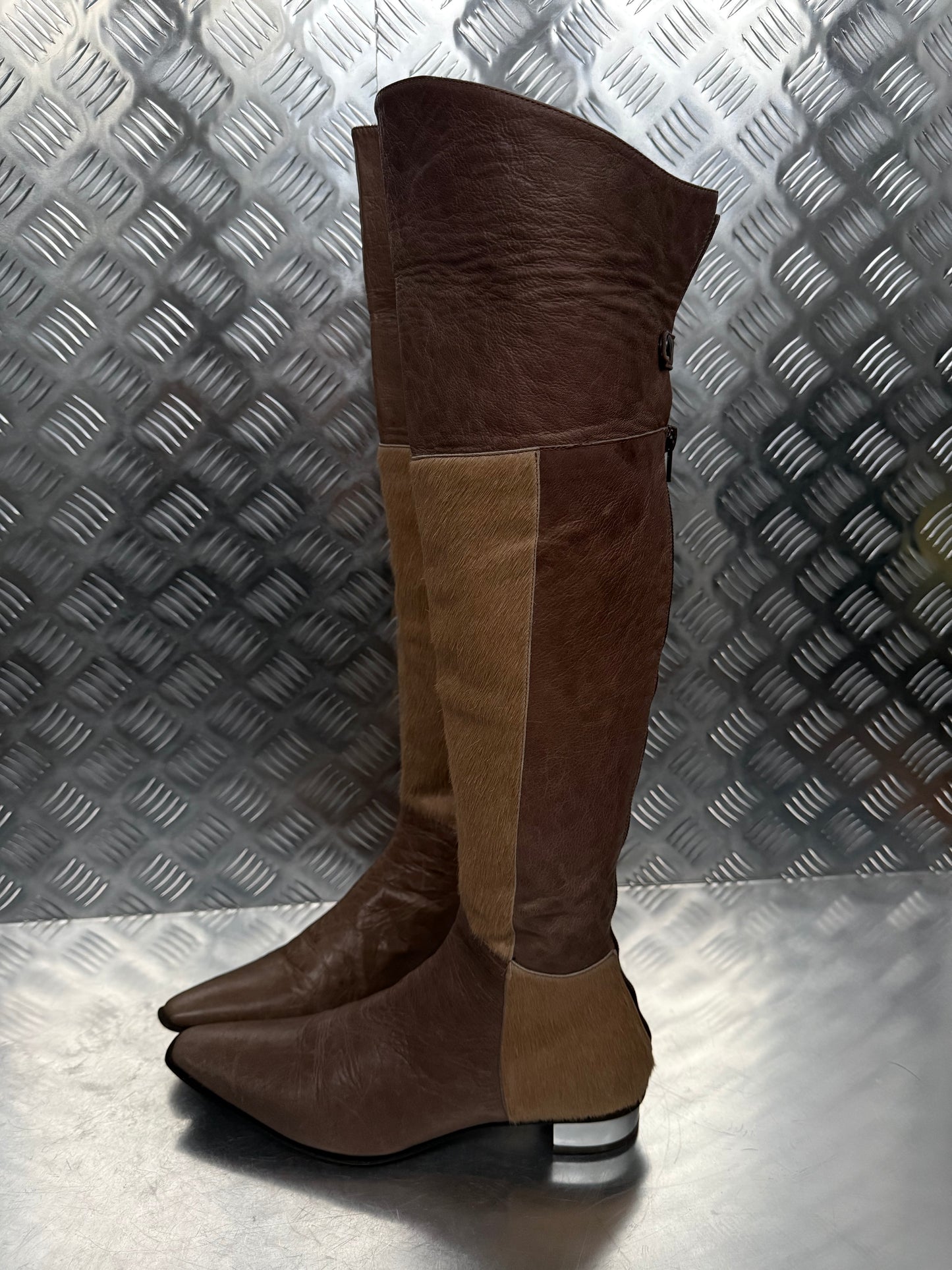Vintage leather and pony fur over-the-knee boots Andrea Lattanzi TWINKLING GLOBAL